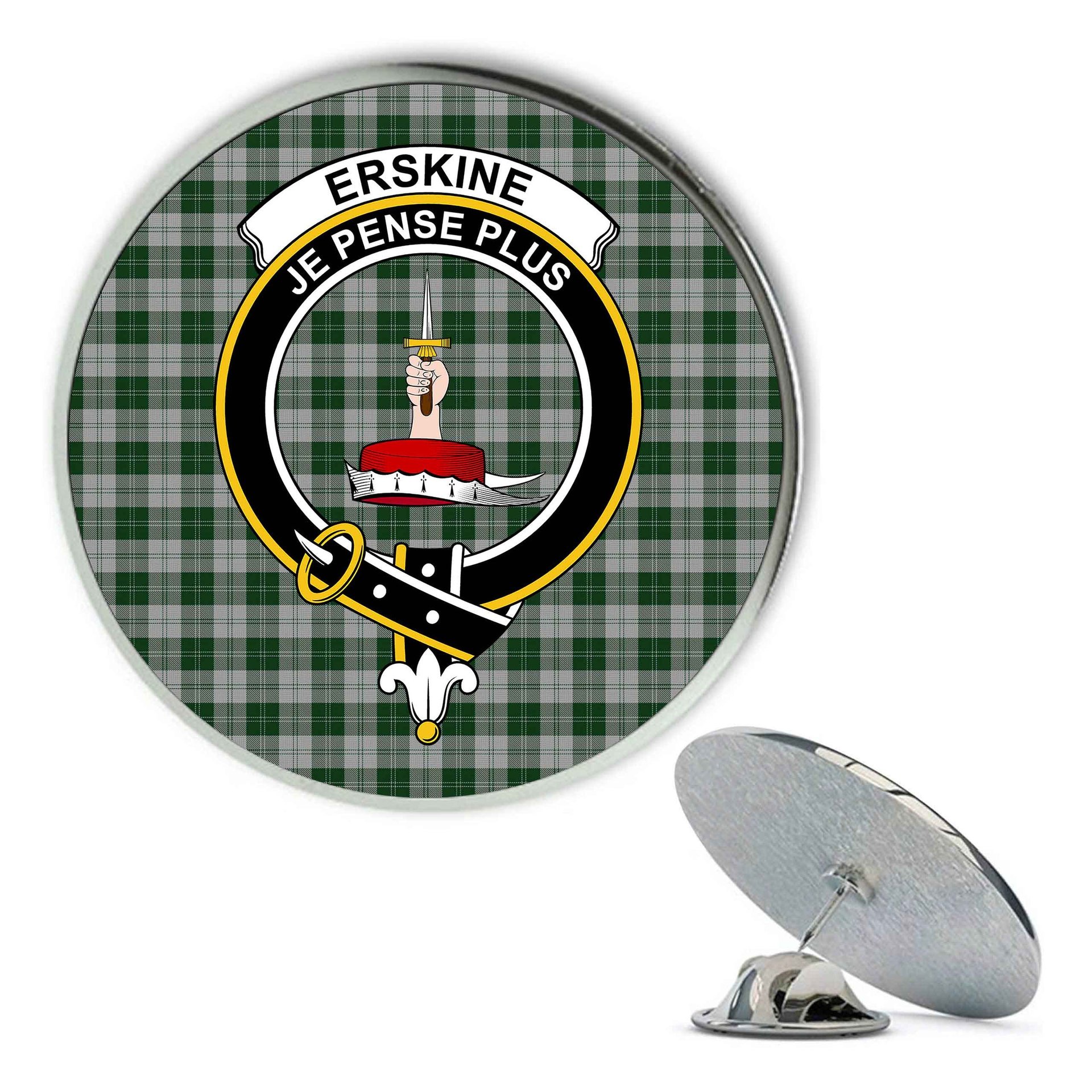 ScotsTee Shop Scottish Erskine Green Metal Tartan Lapel Pin Scottish Clan Crest Badge