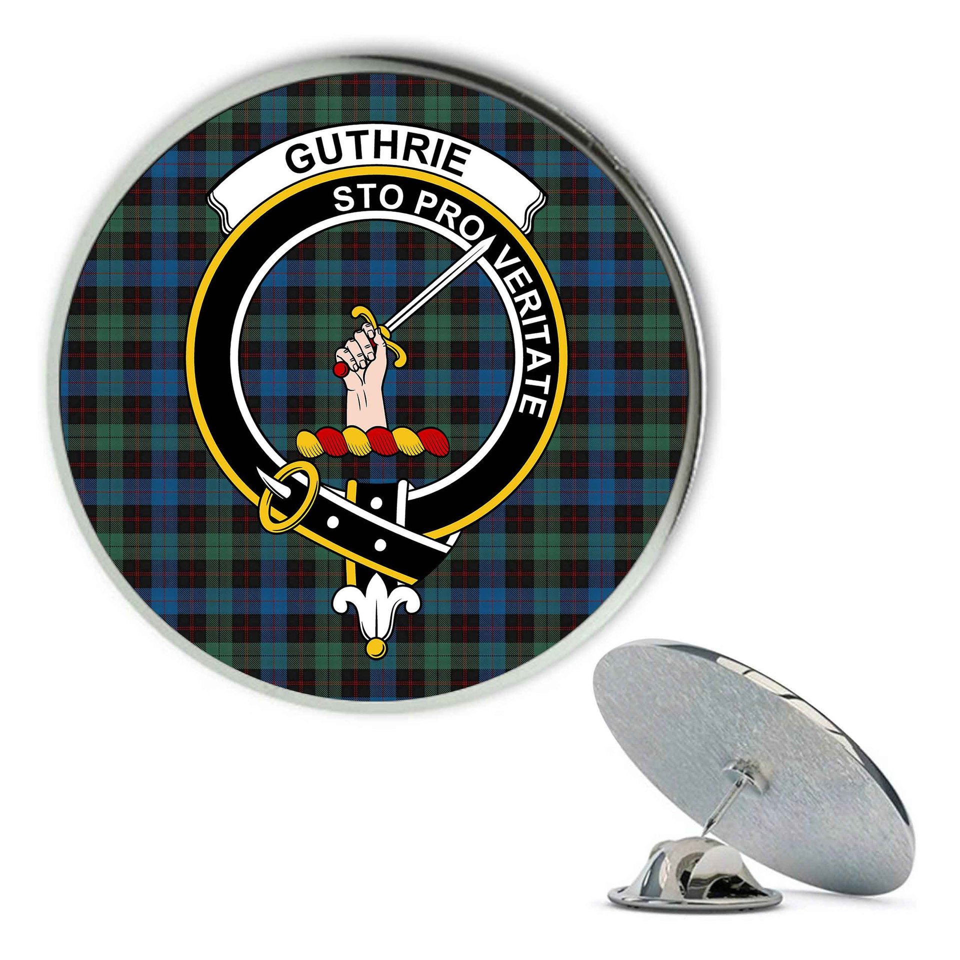 ScotsTee Shop Scottish Guthrie Metal Tartan Lapel Pin Scottish Clan Crest Badge