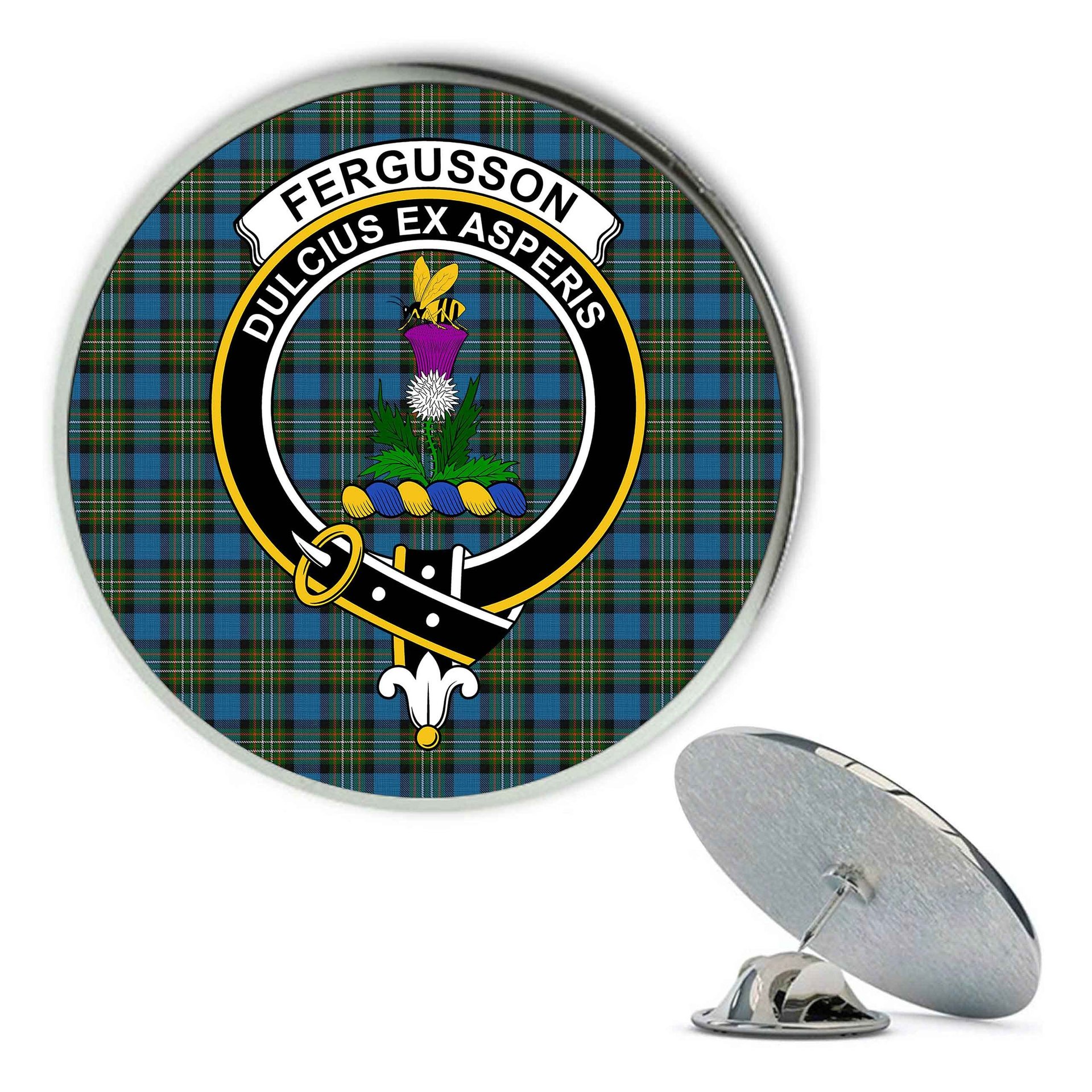 ScotsTee Shop Scottish Ferguson Tarlogie Metal Tartan Lapel Pin Scottish Clan Crest Badge