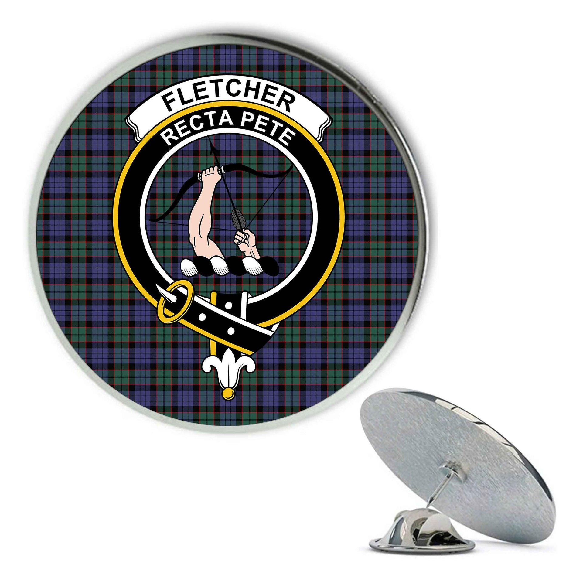 ScotsTee Shop Scottish Fletcher Modern Metal Tartan Lapel Pin Scottish Clan Crest Badge