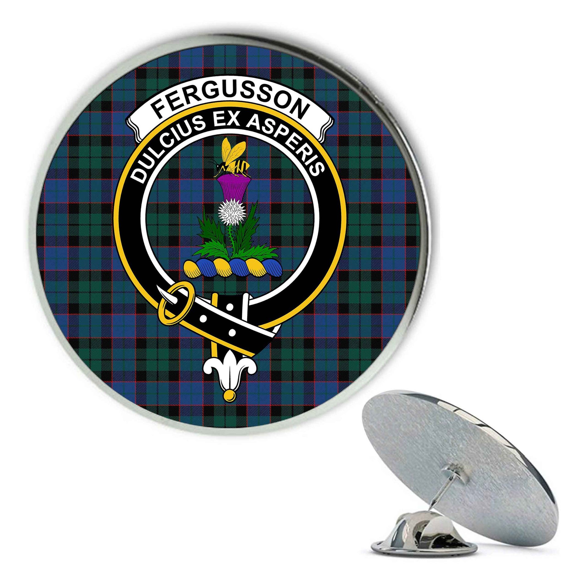 ScotsTee Shop Scottish Fergusson of Balquhidder Modern Metal Tartan Lapel Pin Scottish Clan Crest Badge