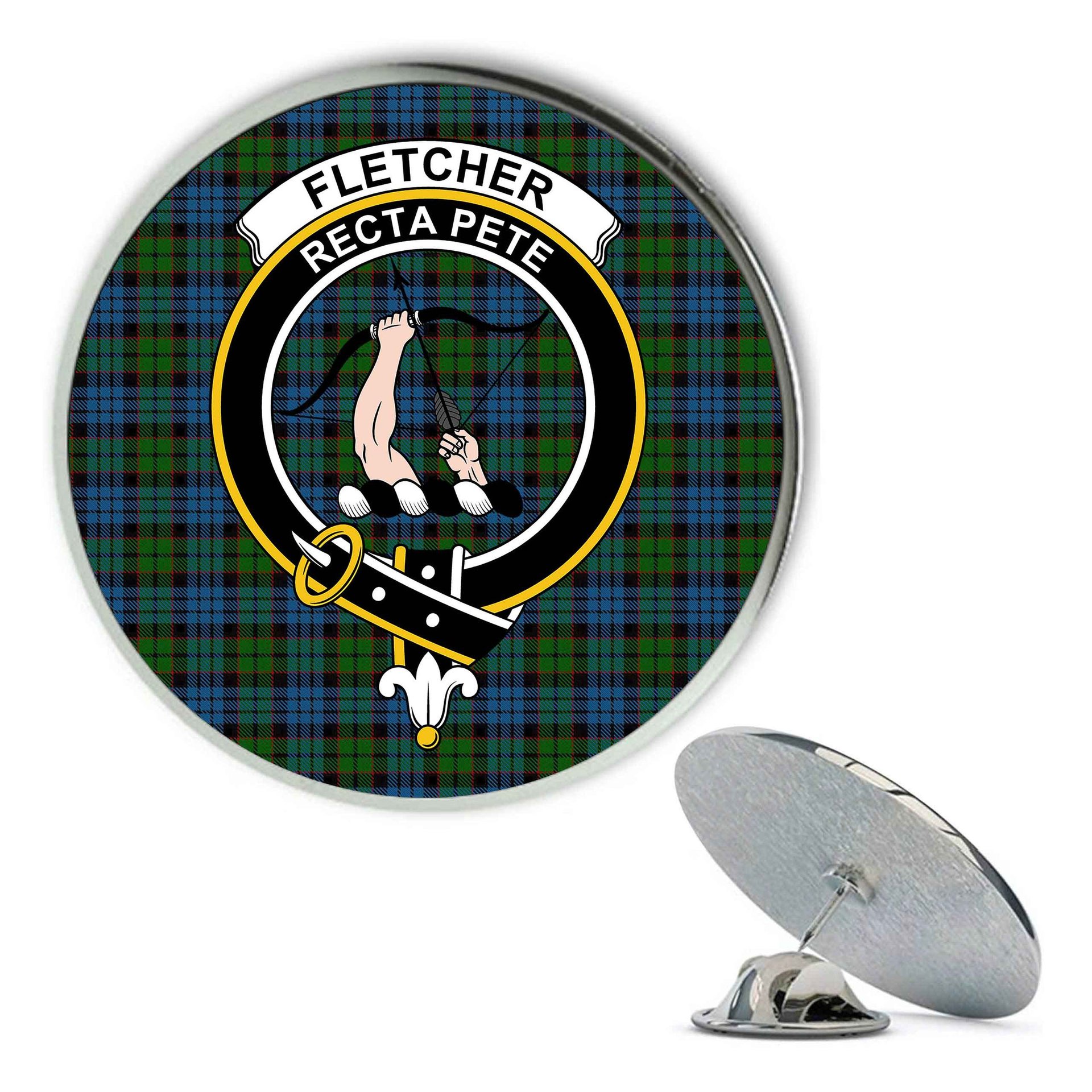 ScotsTee Shop Scottish Fletcher 2 Metal Tartan Lapel Pin Scottish Clan Crest Badge