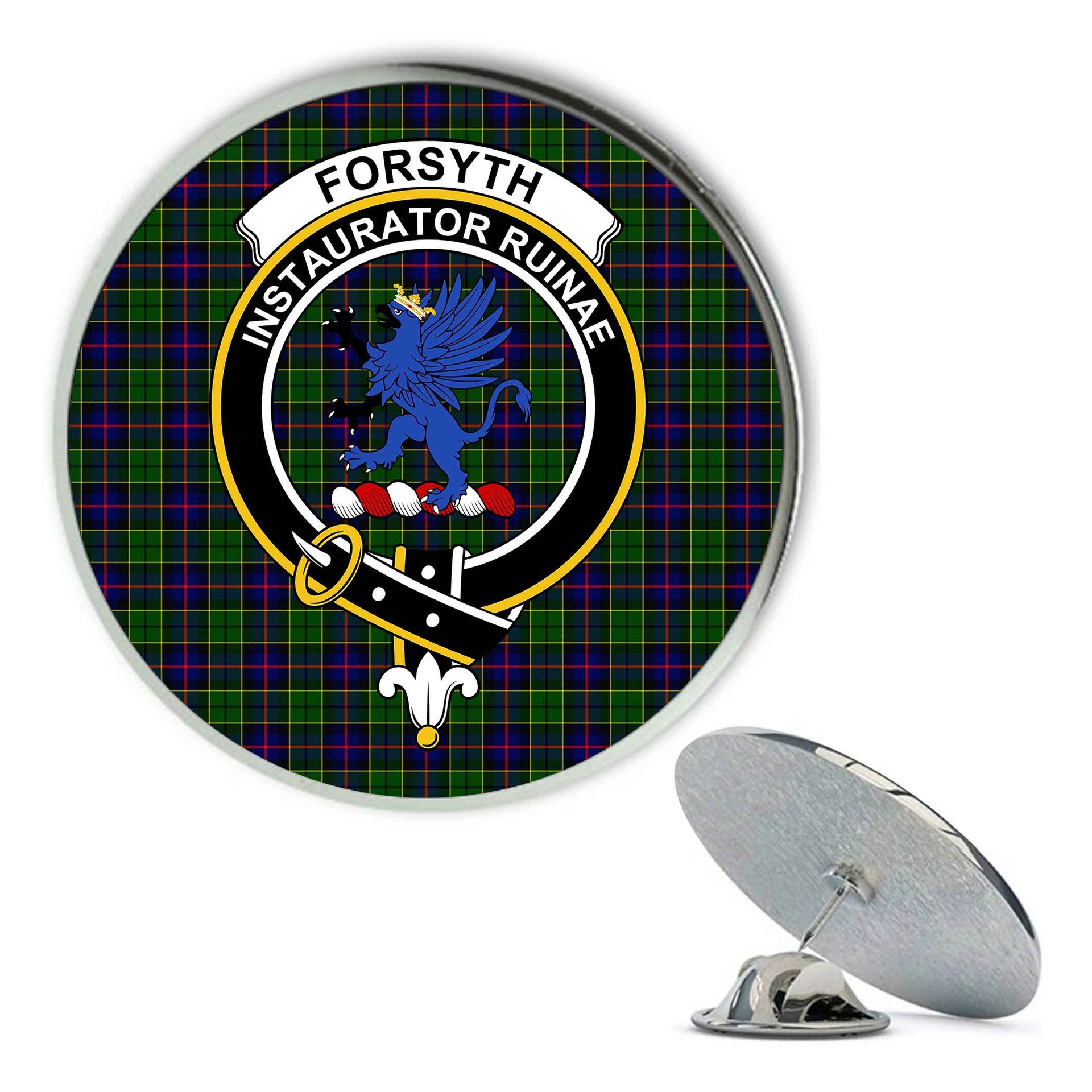 ScotsTee Shop Scottish Forsyth Modern Metal Tartan Lapel Pin Scottish Clan Crest Badge