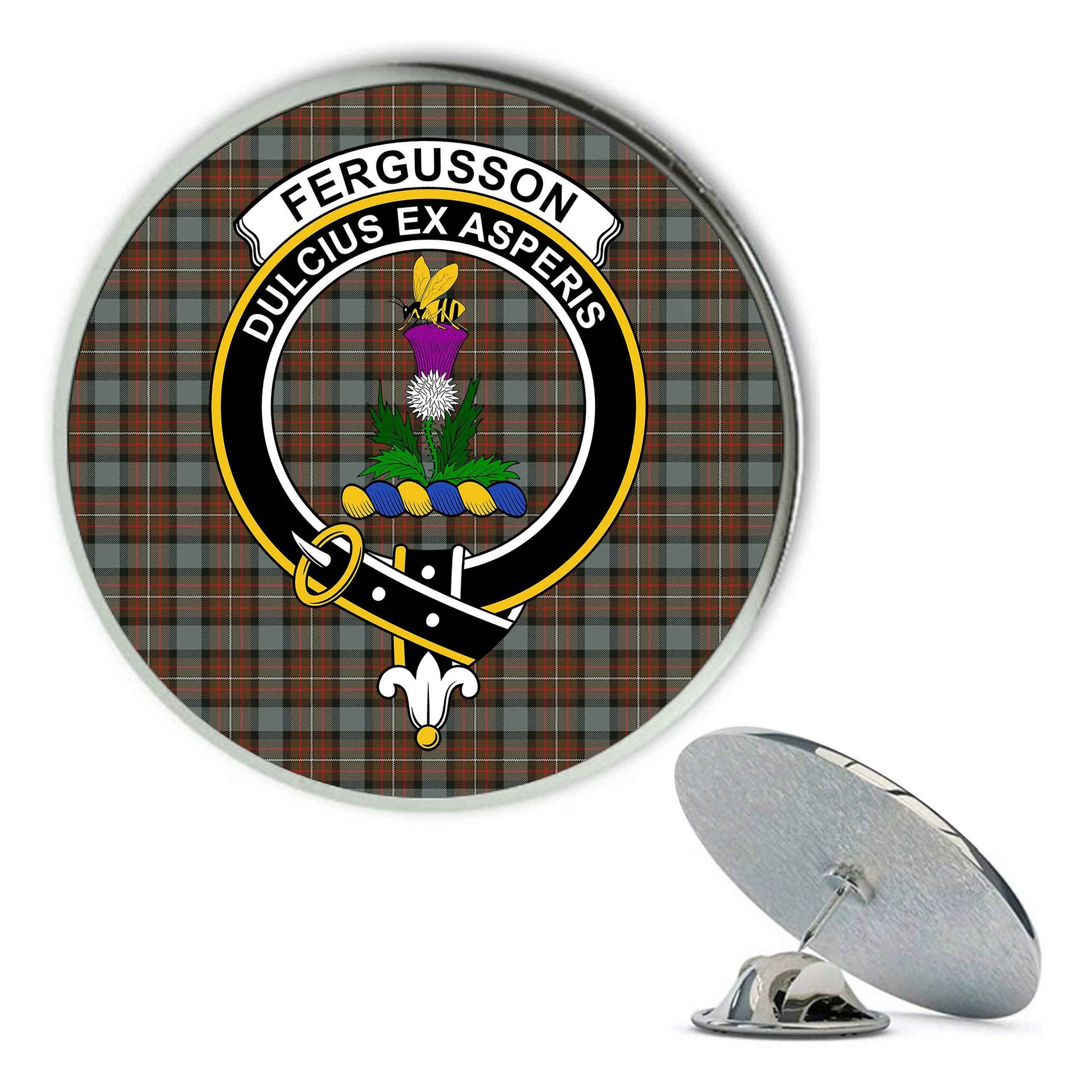 ScotsTee Shop Scottish Fergusson Weathered Metal Tartan Lapel Pin Scottish Clan Crest Badge