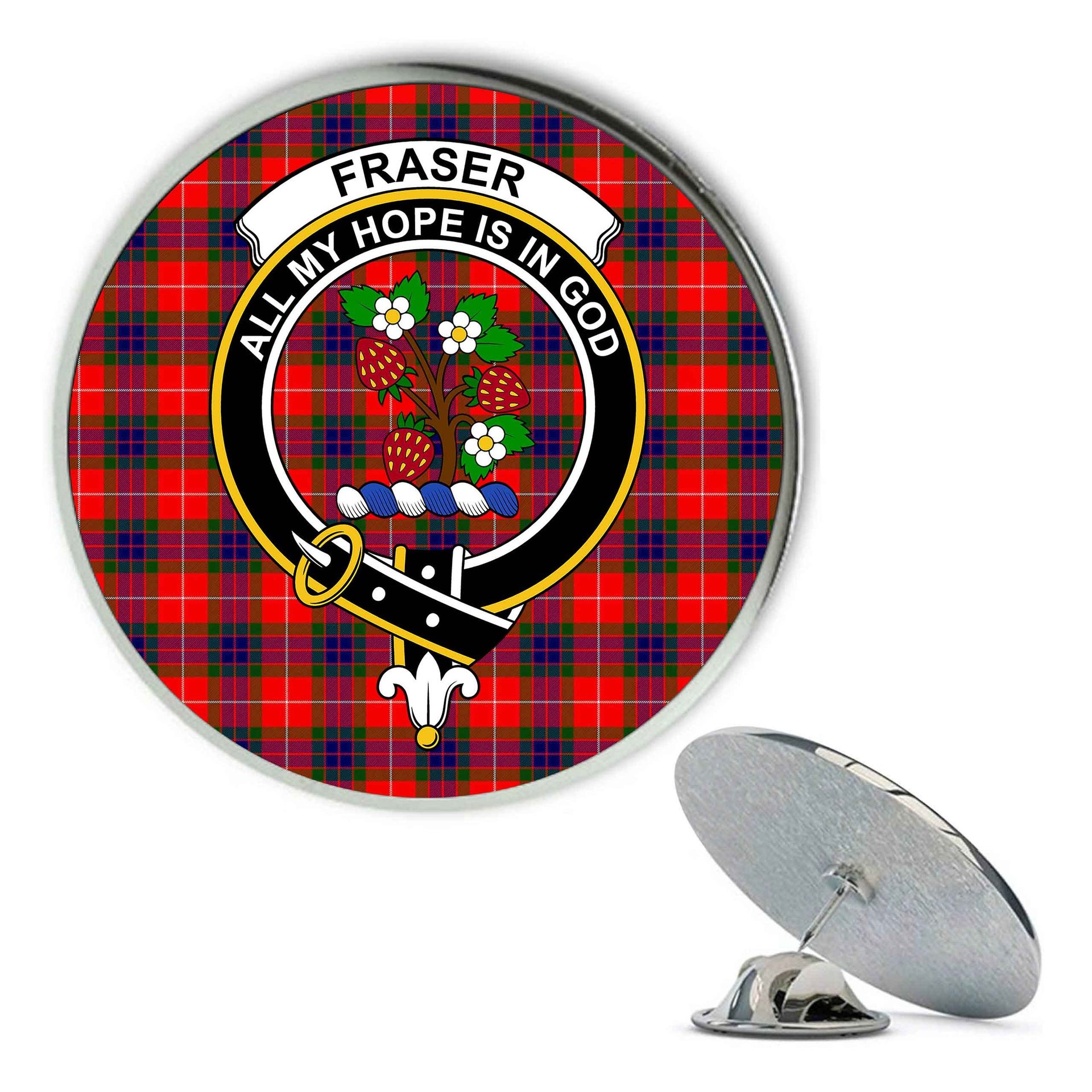 ScotsTee Shop Scottish Fraser Modern Metal Tartan Lapel Pin Scottish Clan Crest Badge