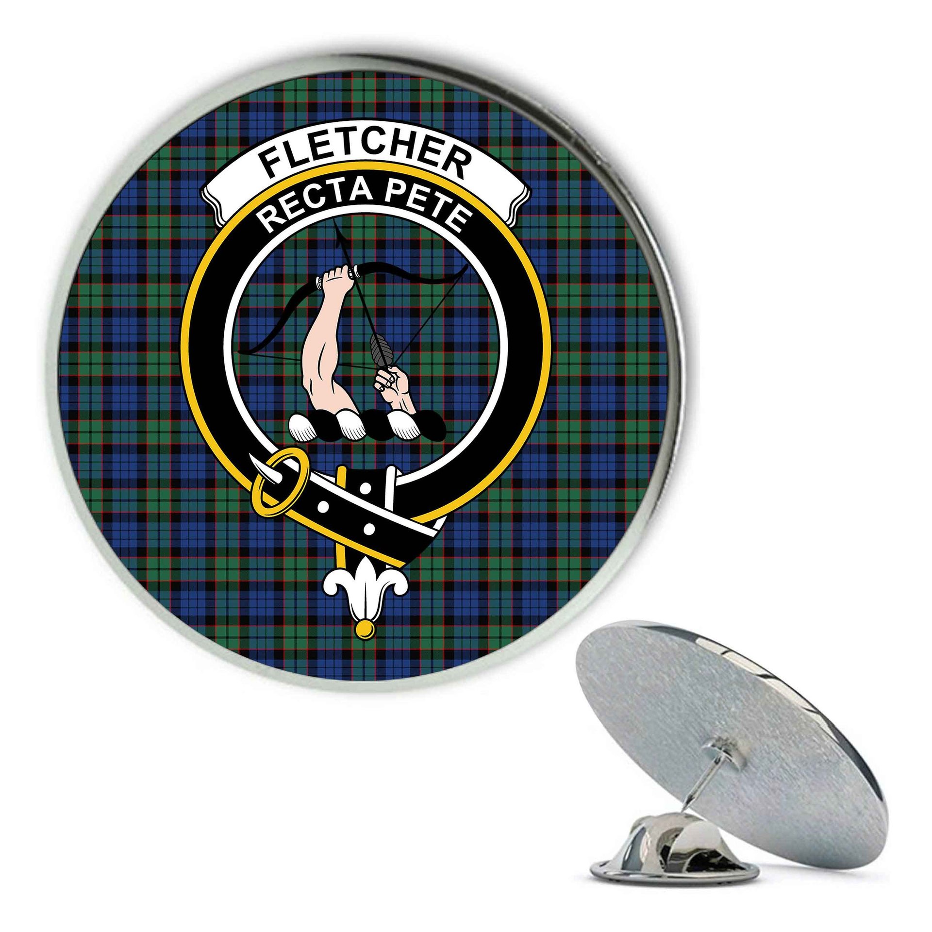 ScotsTee Shop Scottish Fletcher Ancient Metal Tartan Lapel Pin Scottish Clan Crest Badge