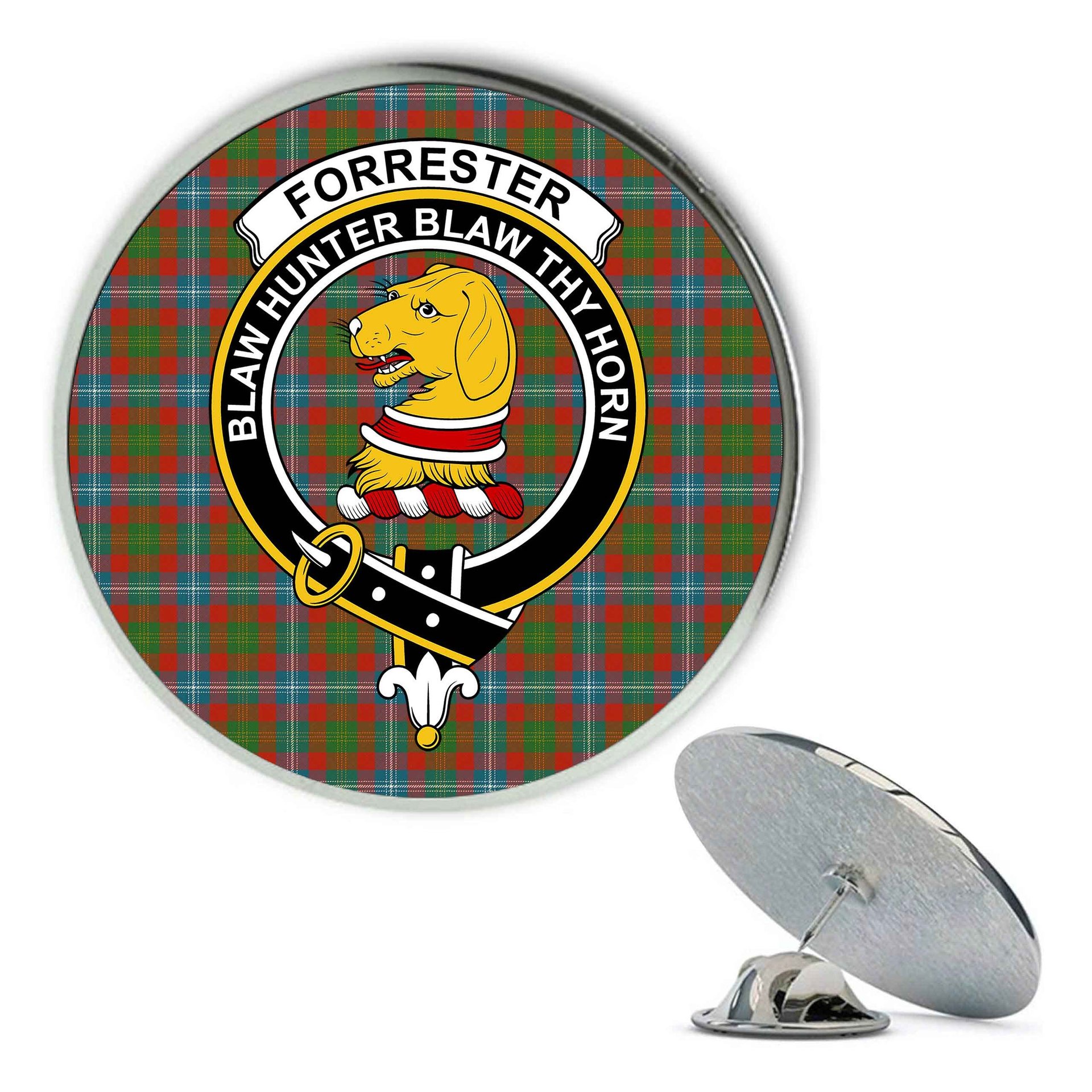 ScotsTee Shop Scottish Forrester Ancient Metal Tartan Lapel Pin Scottish Clan Crest Badge