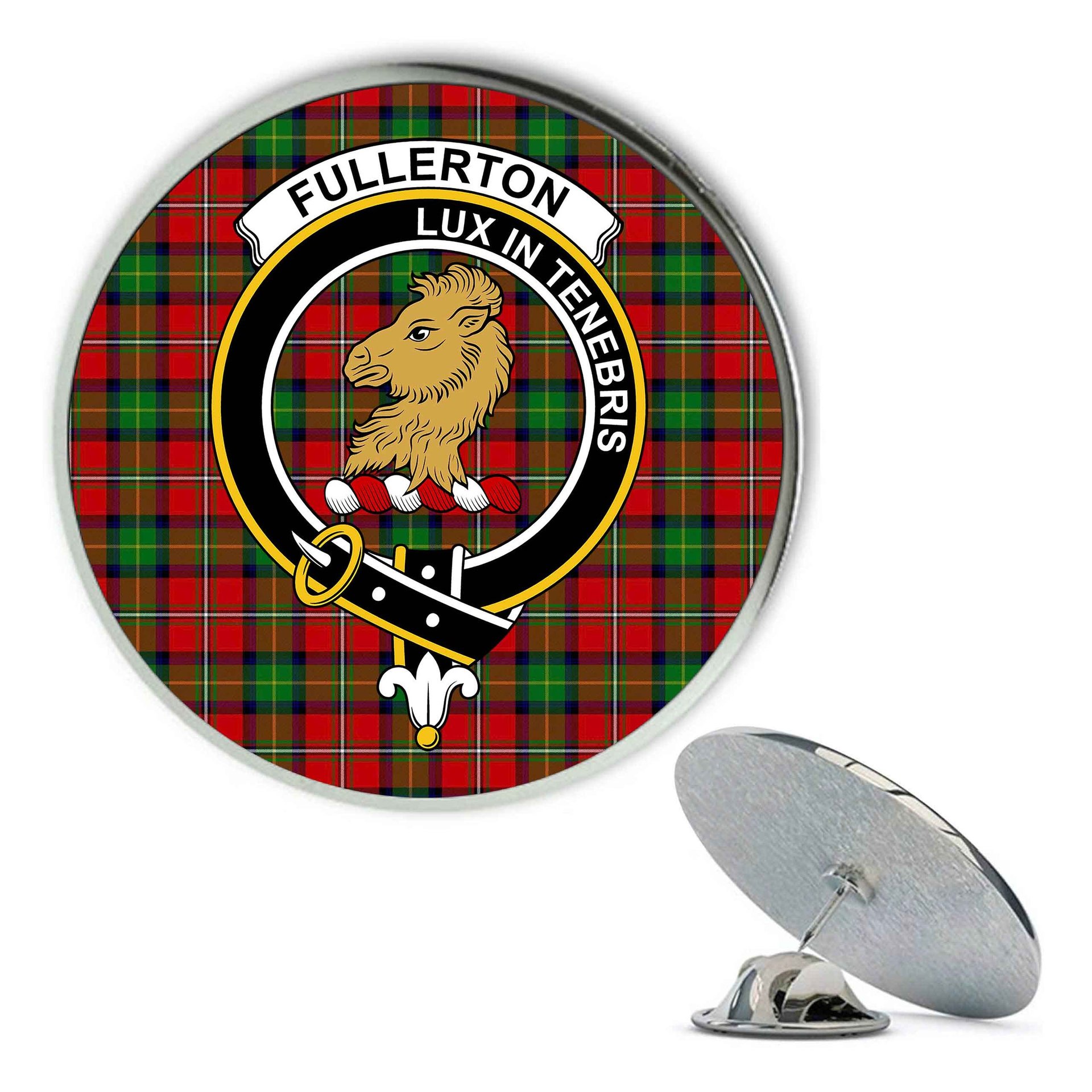 ScotsTee Shop Scottish Fullerton SC Metal Tartan Lapel Pin Scottish Clan Crest Badge