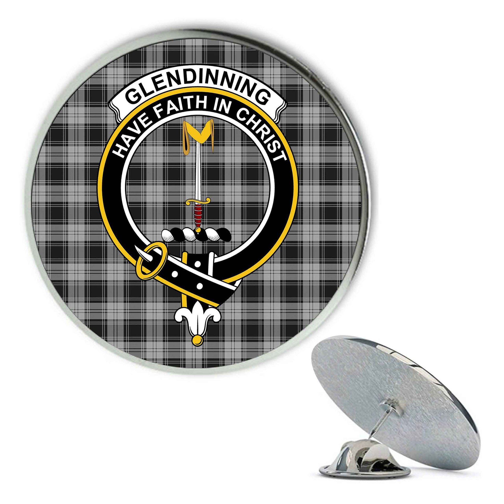 ScotsTee Shop Scottish Glendinning Metal Tartan Lapel Pin Scottish Clan Crest Badge