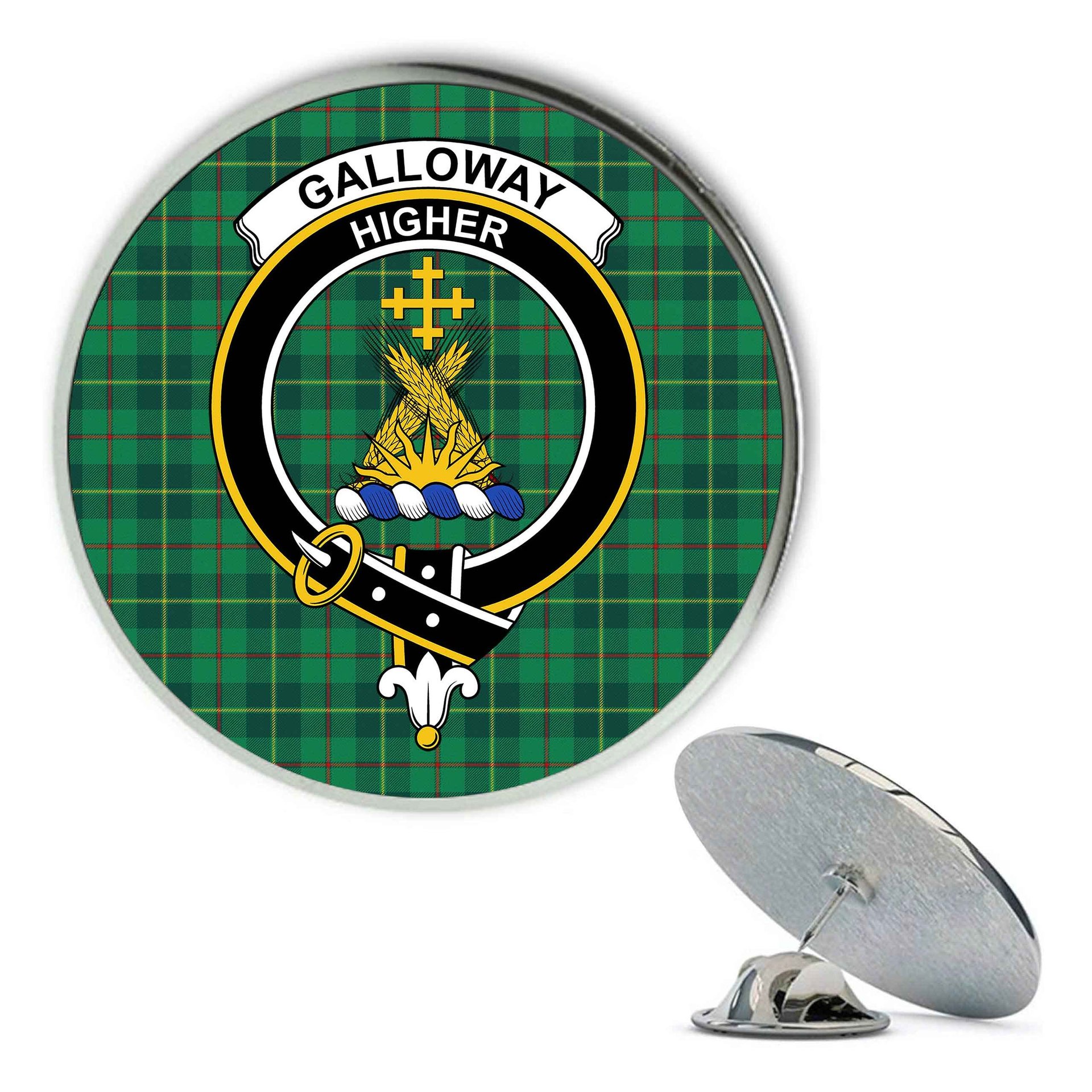 ScotsTee Shop Scottish Galloway Green Modern Metal Tartan Lapel Pin Scottish Clan Crest Badge
