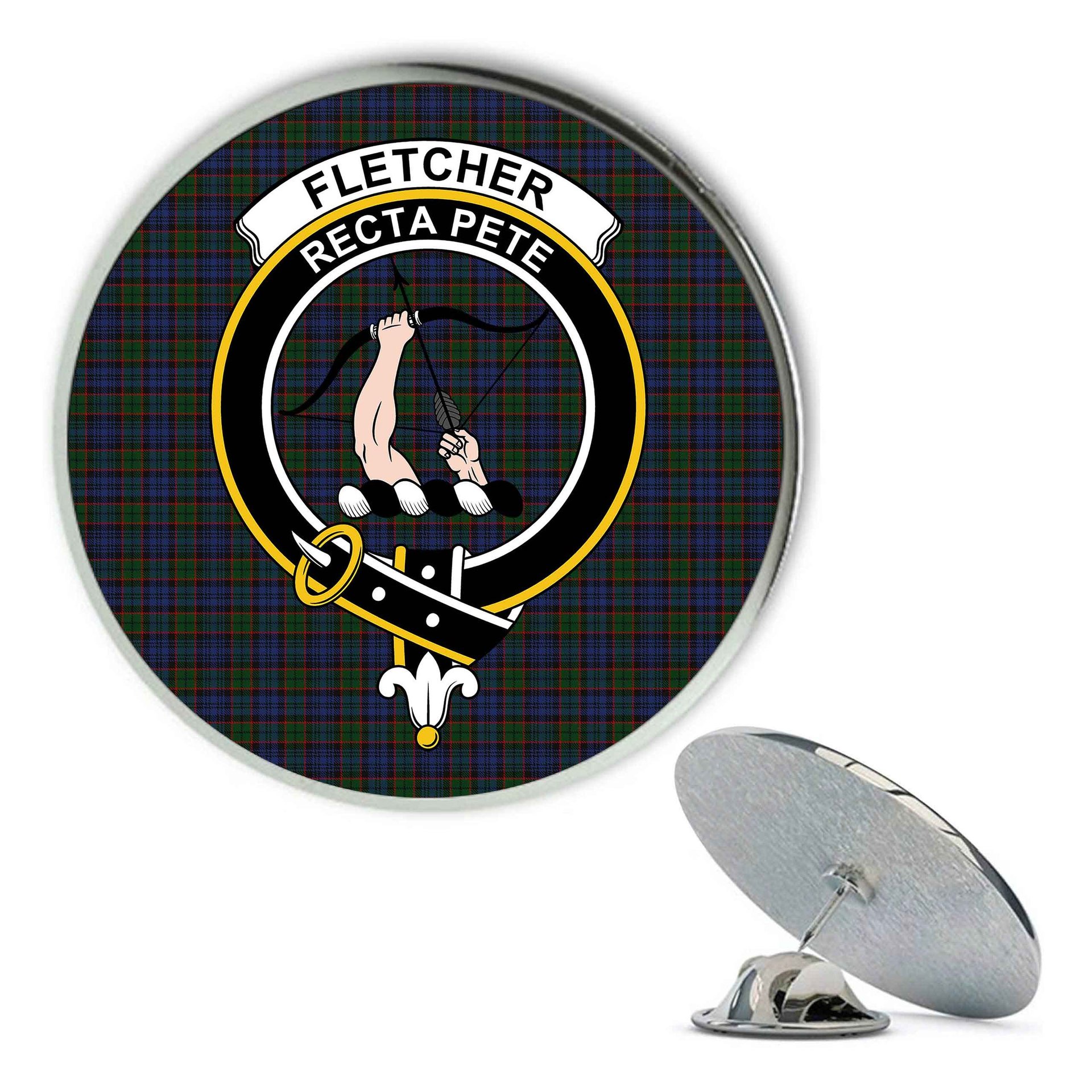 ScotsTee Shop Scottish Fletcher Metal Tartan Lapel Pin Scottish Clan Crest Badge