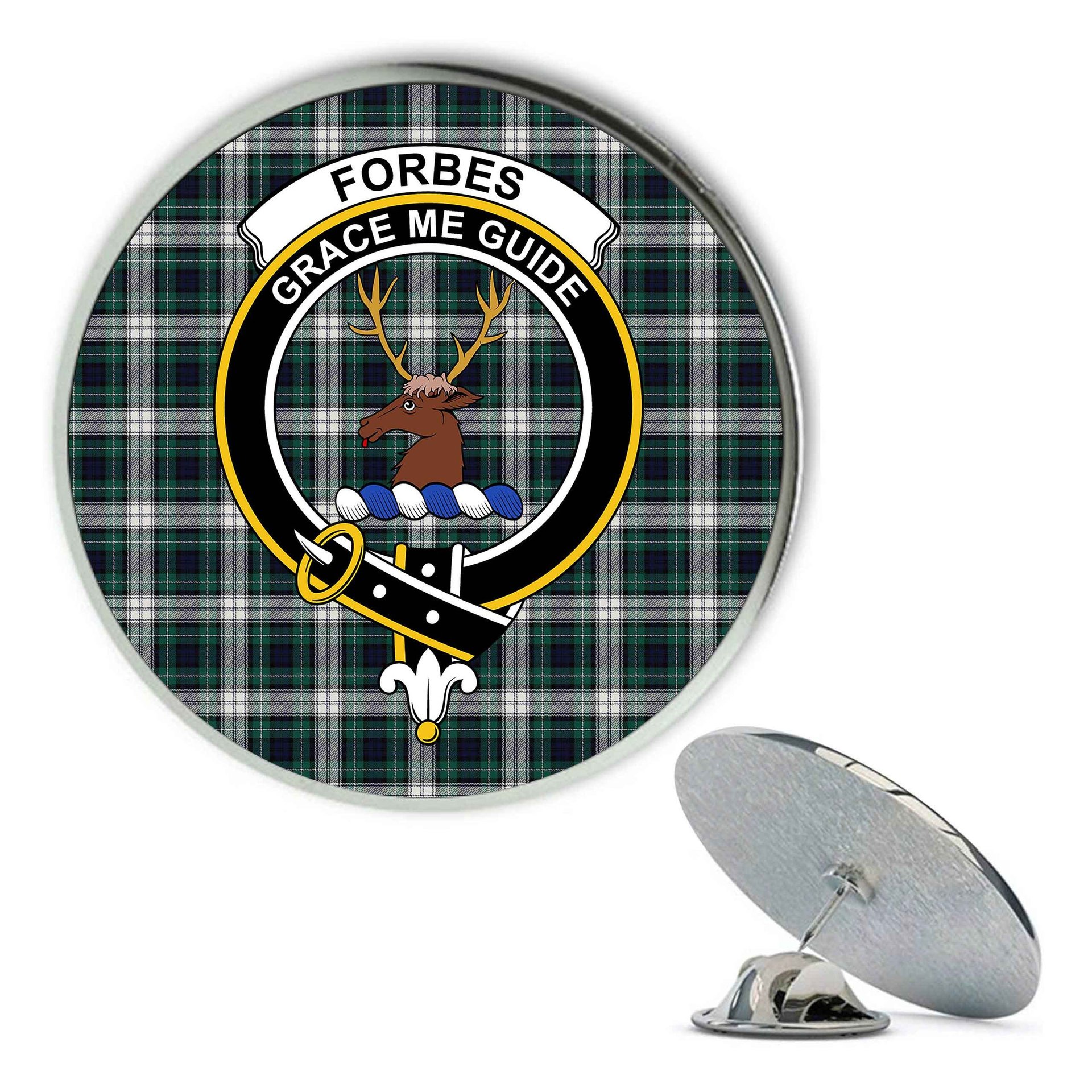 ScotsTee Shop Scottish Forbes Dress Modern Metal Tartan Lapel Pin Scottish Clan Crest Badge