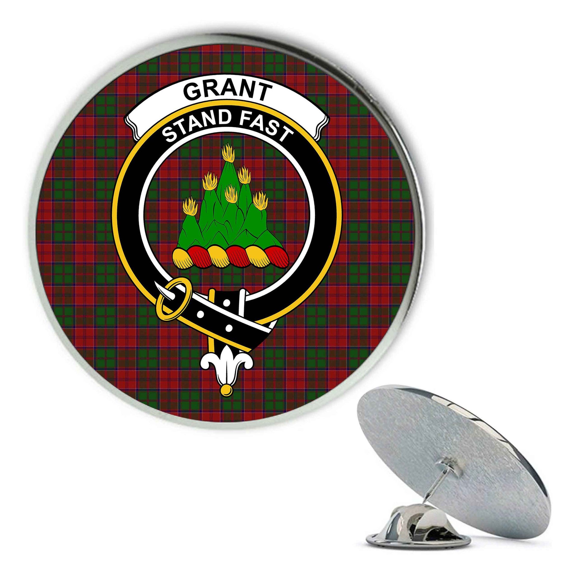 ScotsTee Shop Scottish Grant Metal Tartan Lapel Pin Scottish Clan Crest Badge