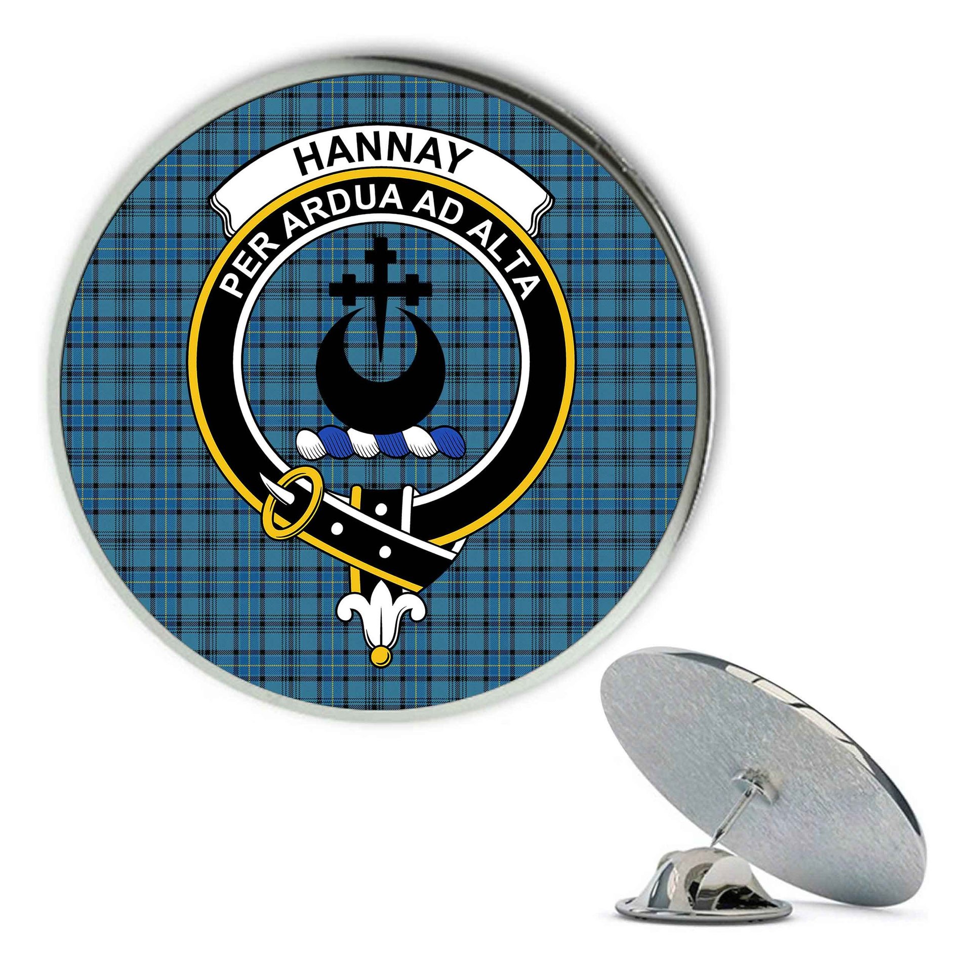 ScotsTee Shop Scottish Hannay Blue Ancient Metal Tartan Lapel Pin Scottish Clan Crest Badge