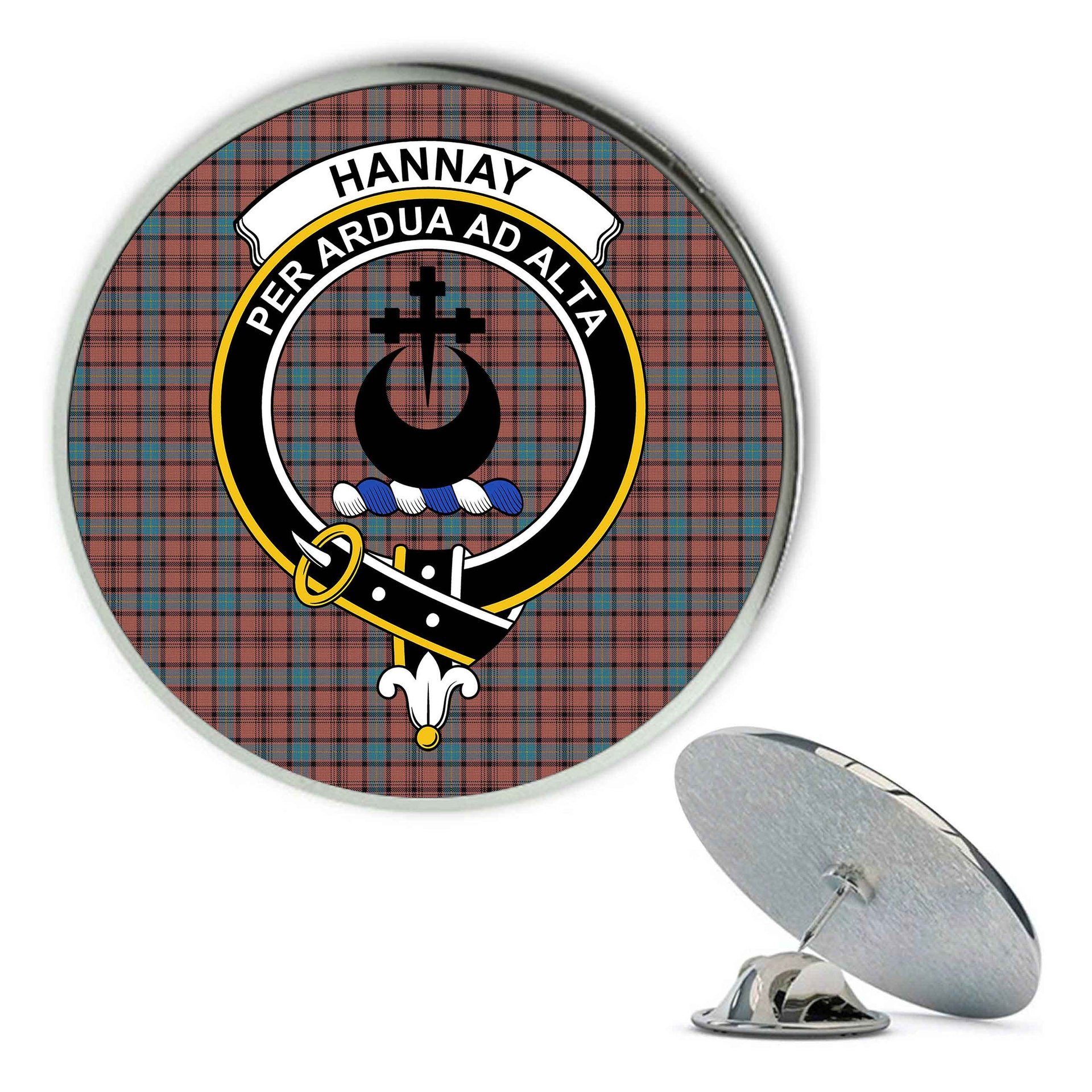 ScotsTee Shop Scottish Hannay Dress Metal Tartan Lapel Pin Scottish Clan Crest Badge