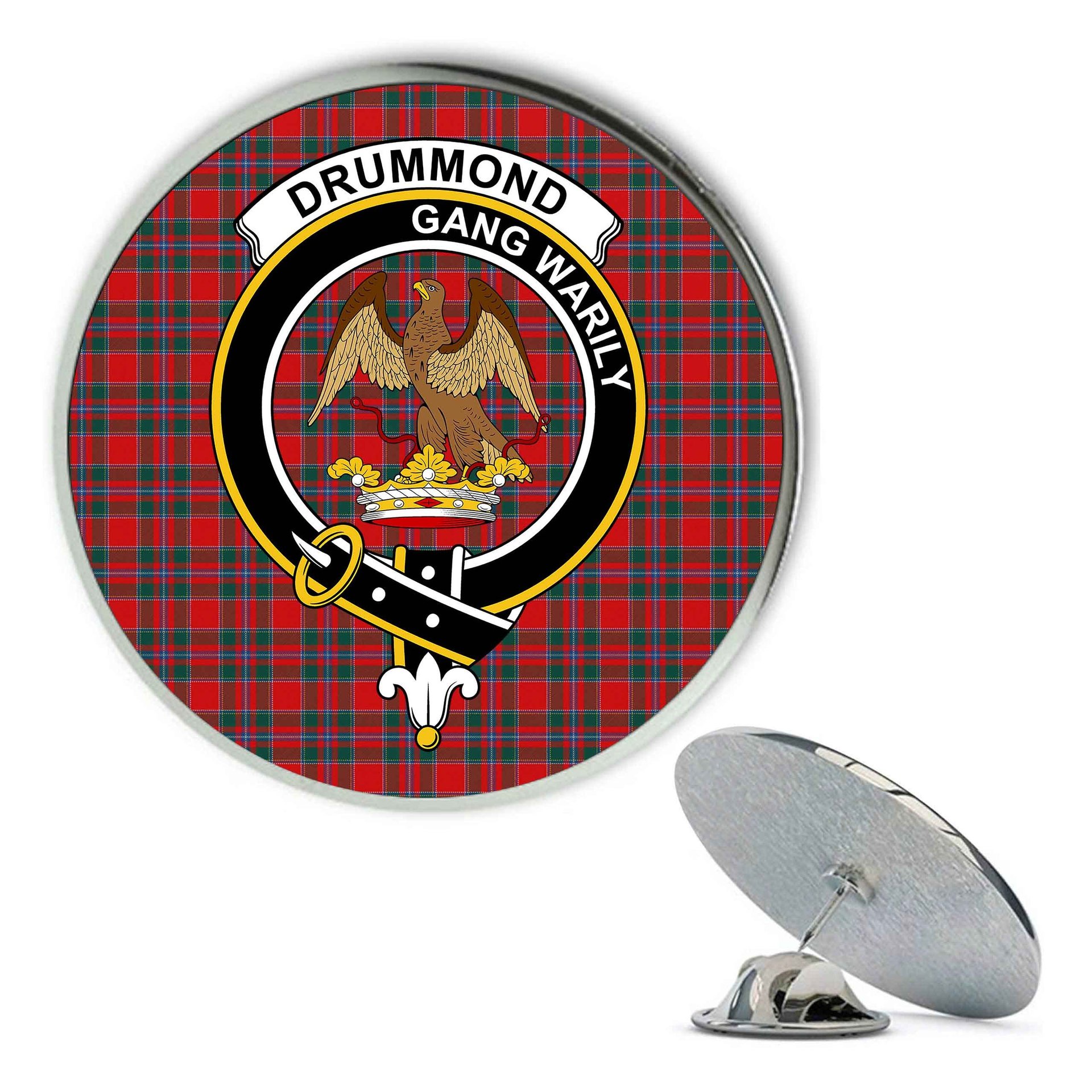 ScotsTee Shop Scottish Drummond of Perth Modern Metal Tartan Lapel Pin Scottish Clan Crest Badge