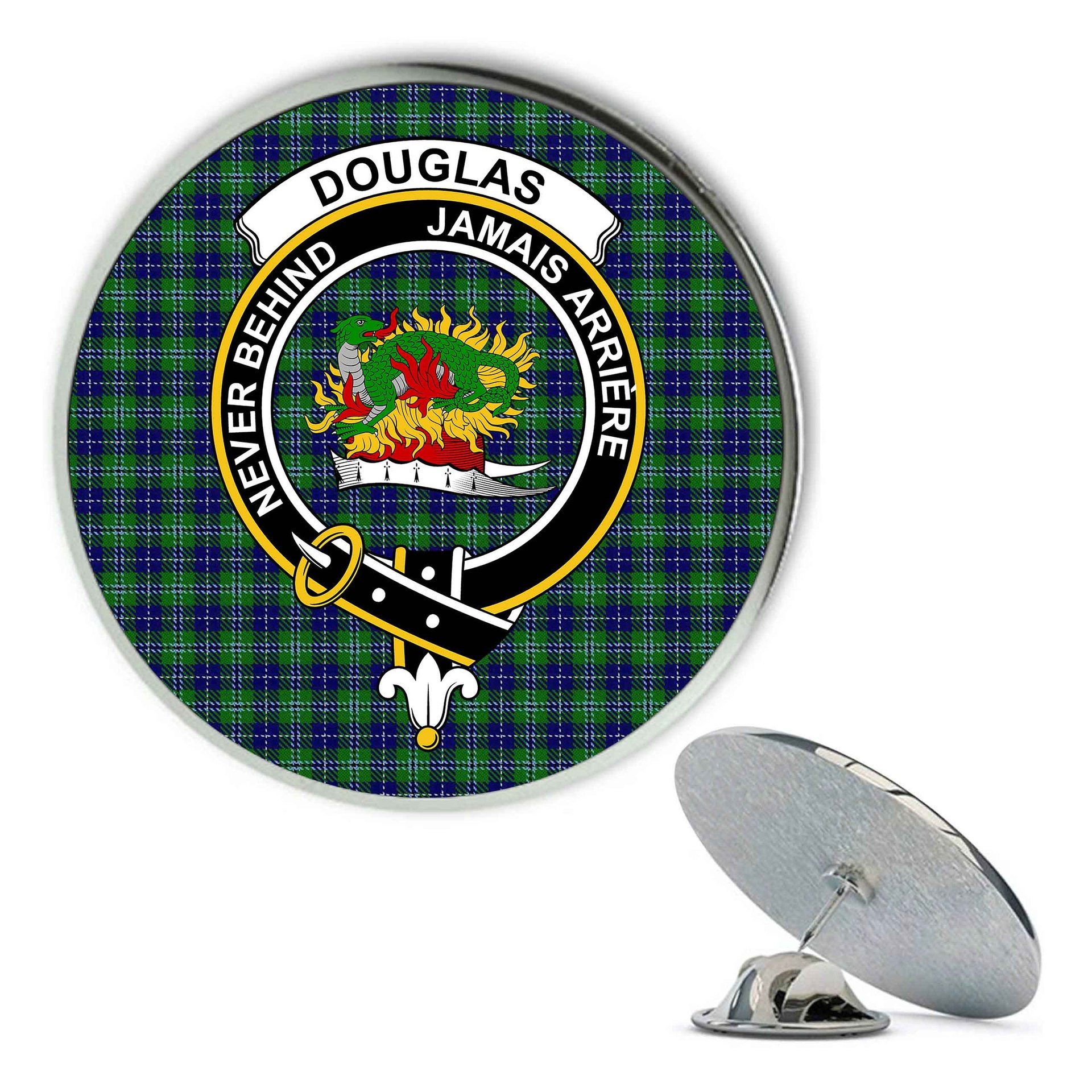 ScotsTee Shop Scottish Douglas Metal Tartan Lapel Pin Scottish Clan Crest Badge