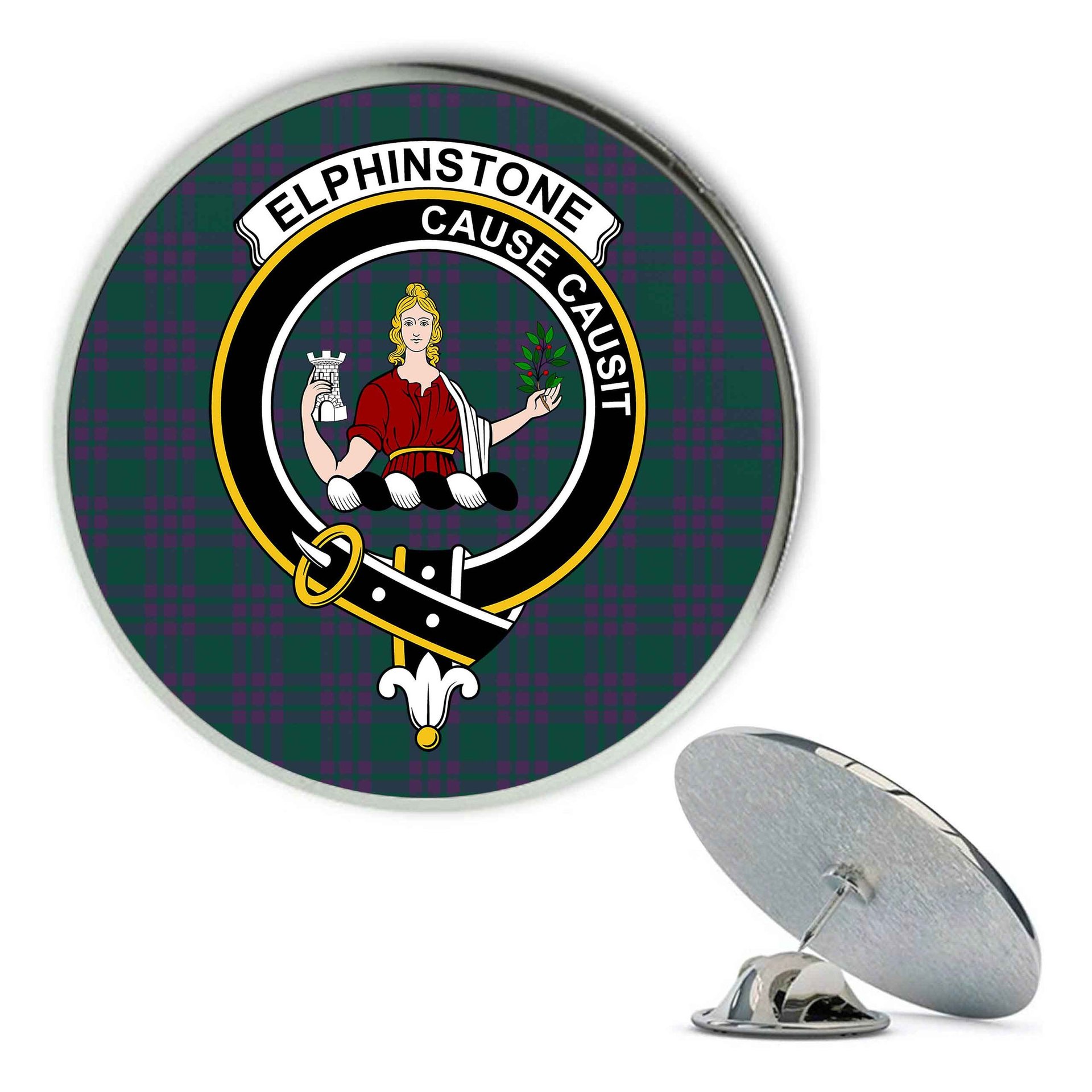 ScotsTee Shop Scottish Elphinstone Modern Metal Tartan Lapel Pin Scottish Clan Crest Badge