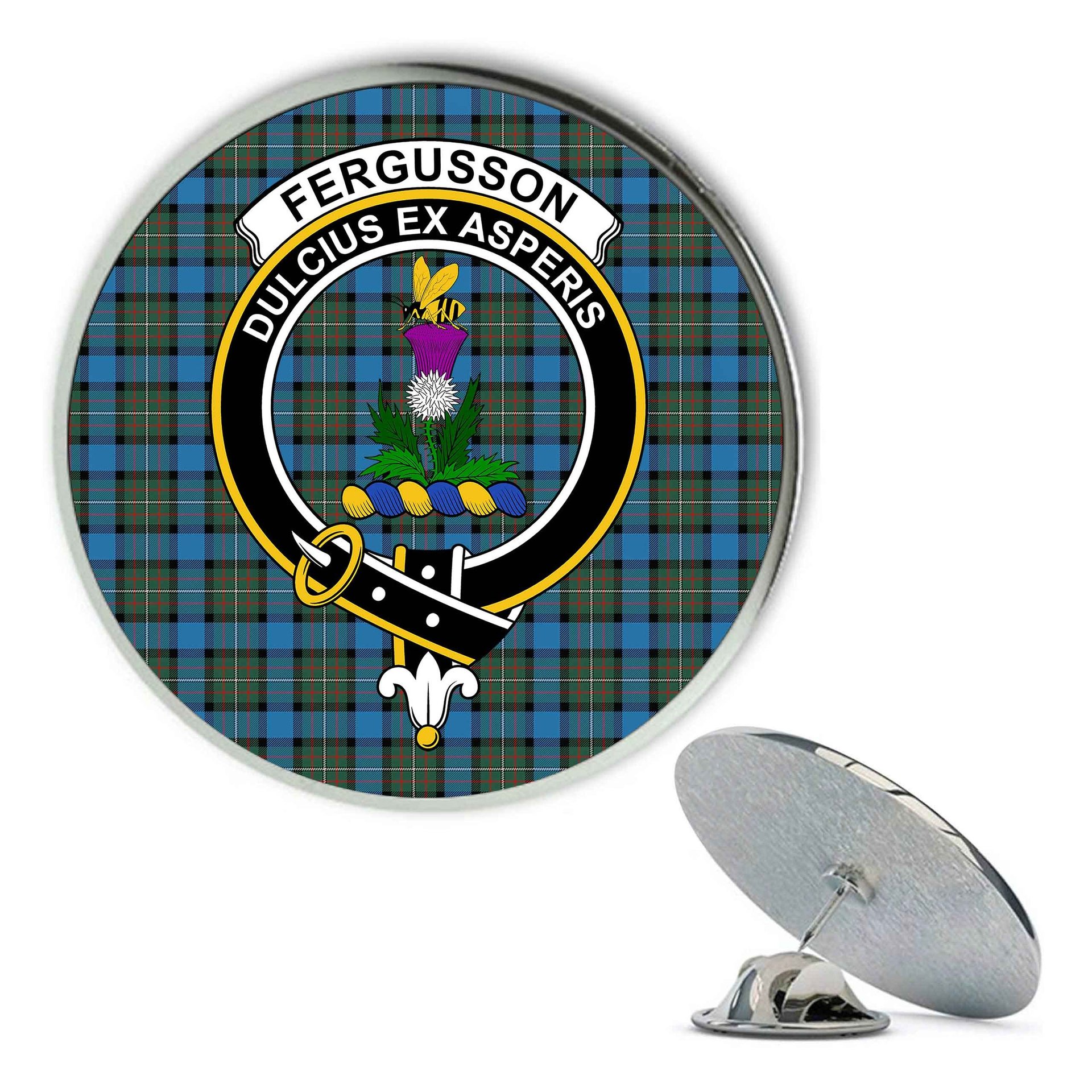 ScotsTee Shop Scottish Fergusson Ancient Metal Tartan Lapel Pin Scottish Clan Crest Badge