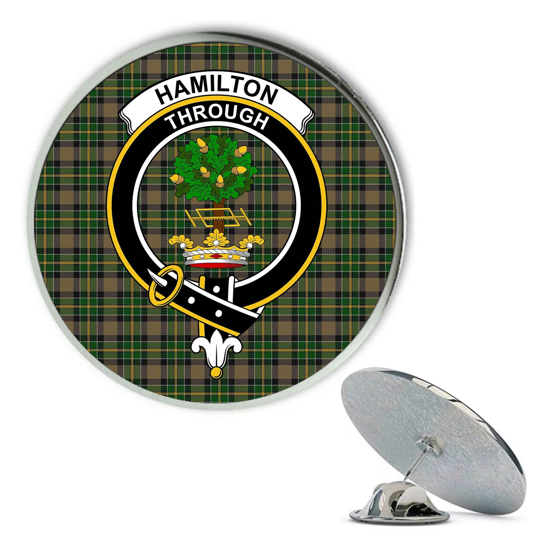 ScotsTee Shop Scottish Hamilton of Brandon Metal Tartan Lapel Pin Scottish Clan Crest Badge