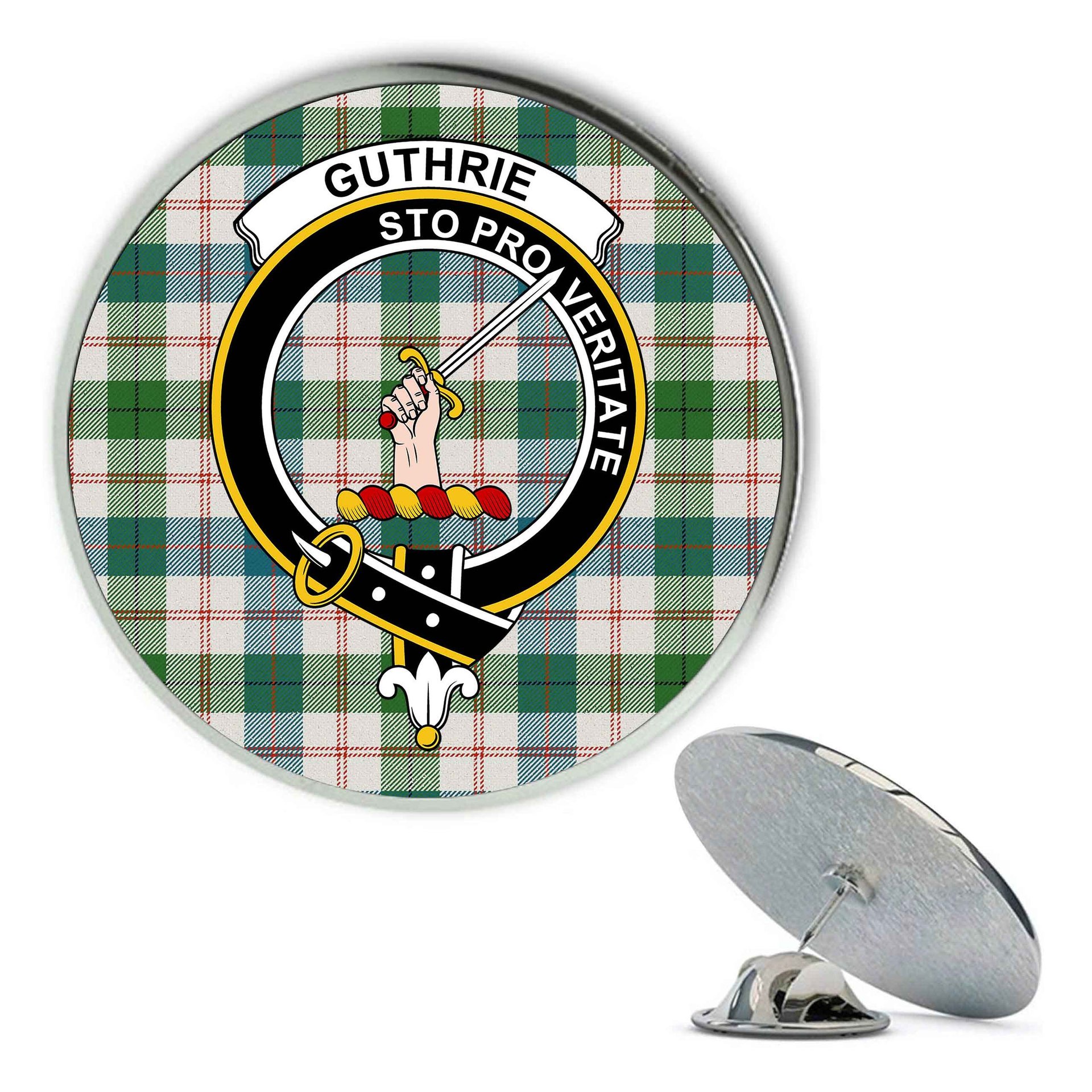 ScotsTee Shop Scottish Guthrie Dress Ancient Metal Tartan Lapel Pin Scottish Clan Crest Badge