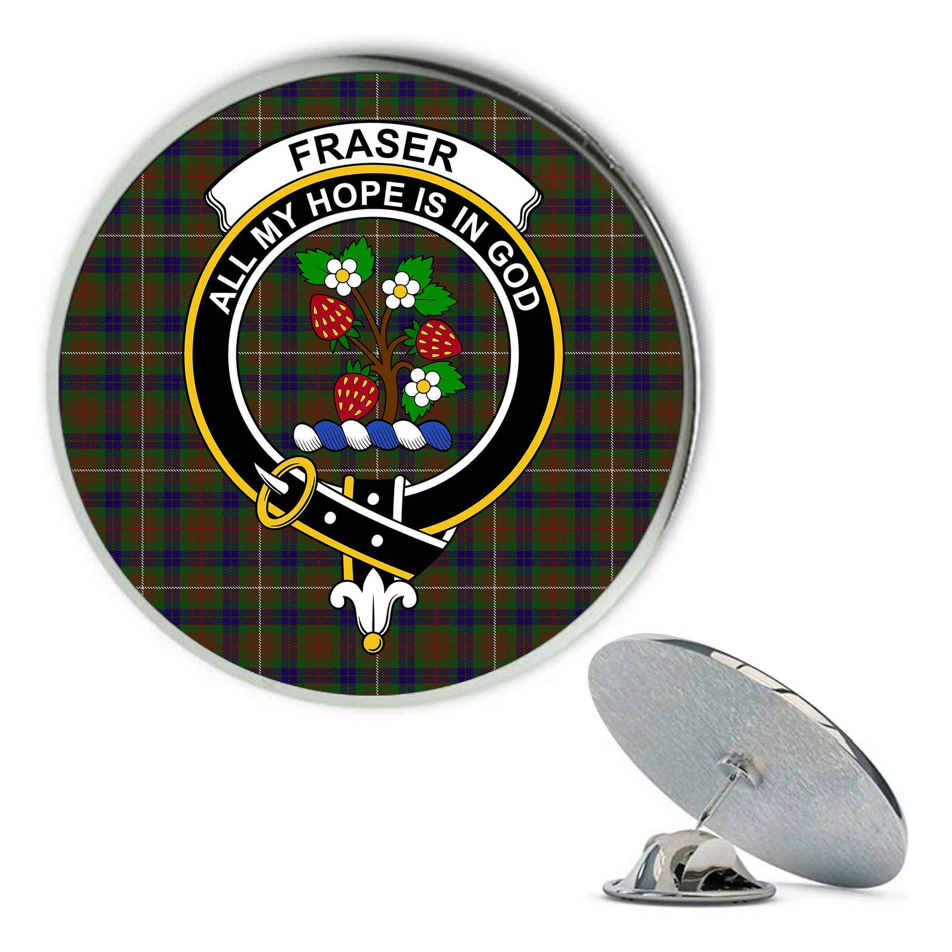 ScotsTee Shop Scottish Fraser Hunting Metal Tartan Lapel Pin Scottish Clan Crest Badge