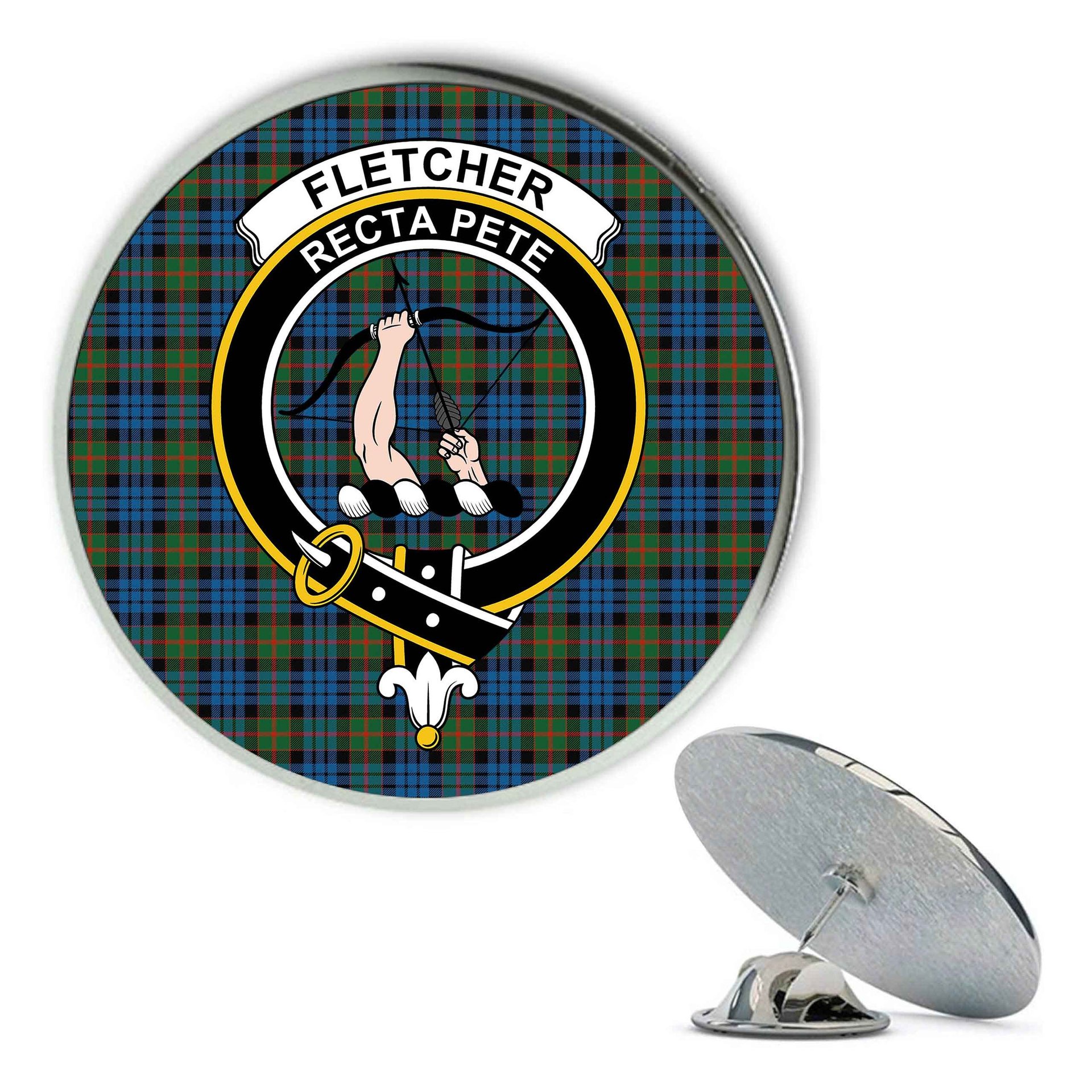ScotsTee Shop Scottish Fletcher of Dunans Ancient Metal Tartan Lapel Pin Scottish Clan Crest Badge