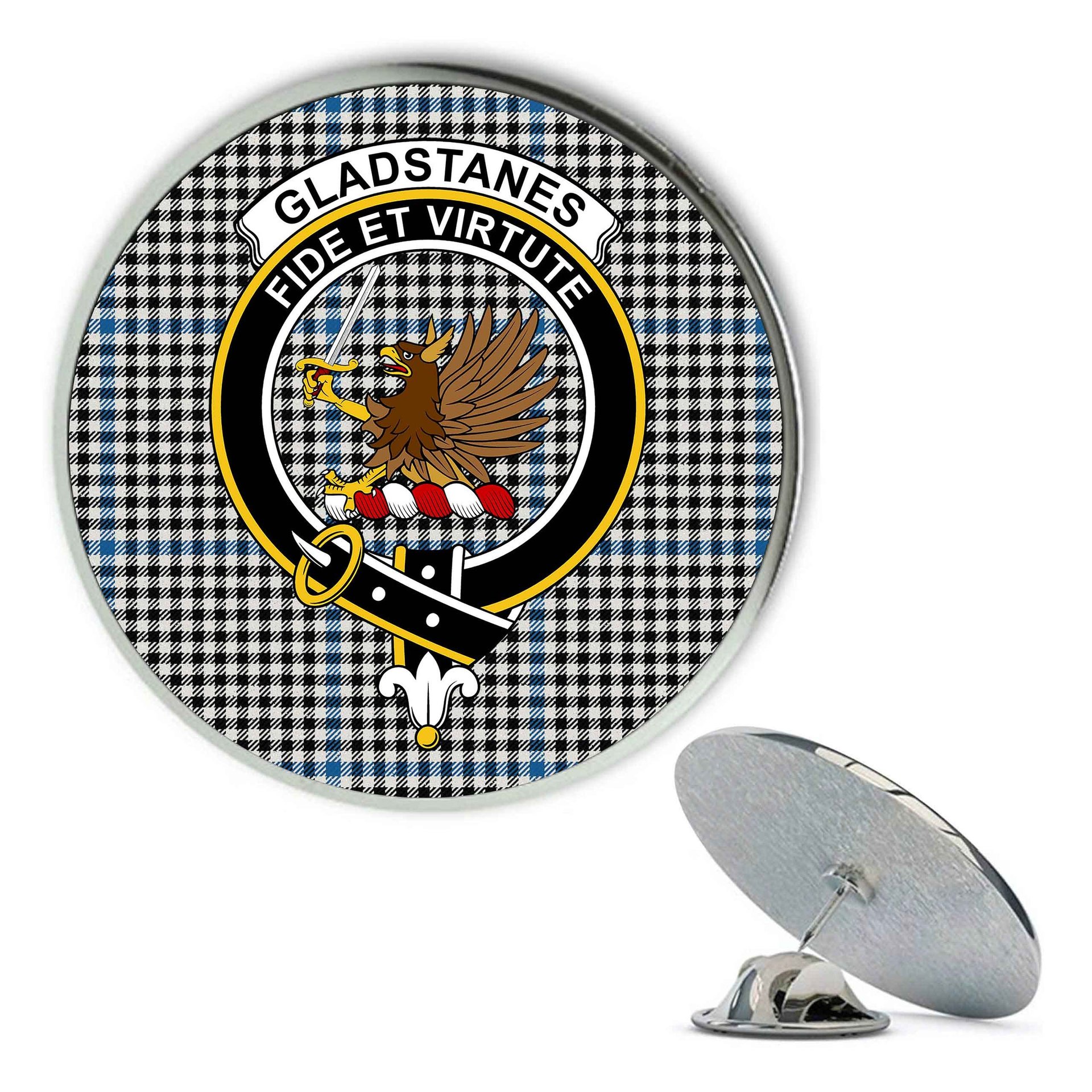 ScotsTee Shop Scottish Gladstanes Ancient Metal Tartan Lapel Pin Scottish Clan Crest Badge