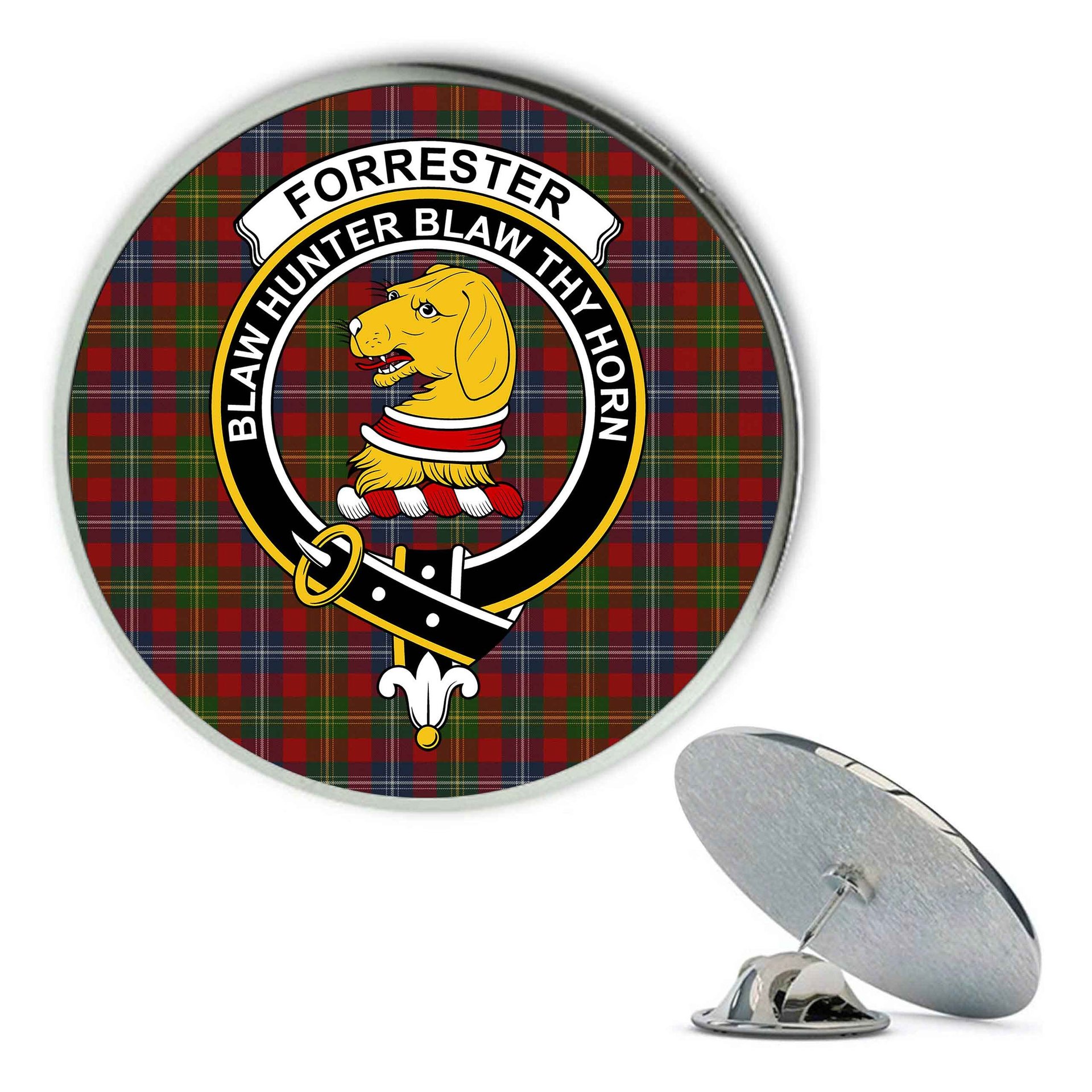 ScotsTee Shop Scottish Forrester Metal Tartan Lapel Pin Scottish Clan Crest Badge