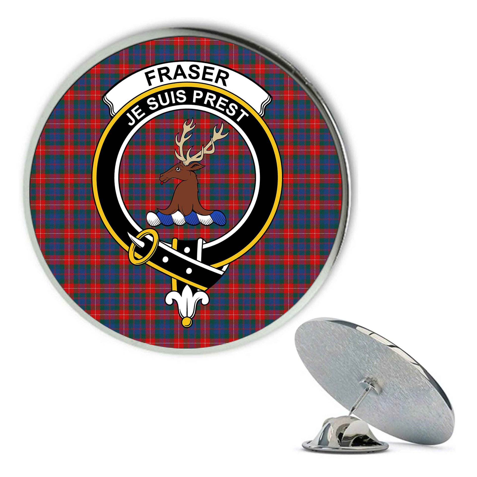 ScotsTee Shop Scottish Fraser of Lovat Modern Metal Tartan Lapel Pin Scottish Clan Crest Badge