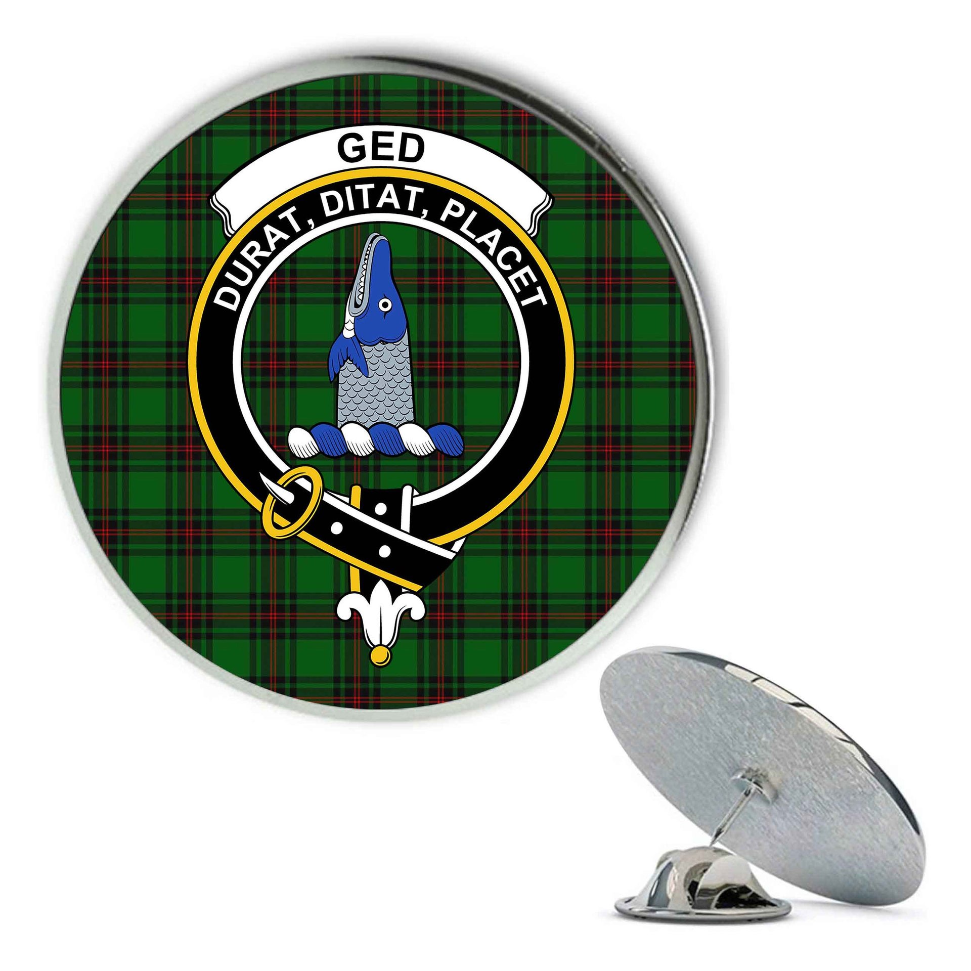 ScotsTee Shop Scottish Ged Metal Tartan Lapel Pin Scottish Clan Crest Badge