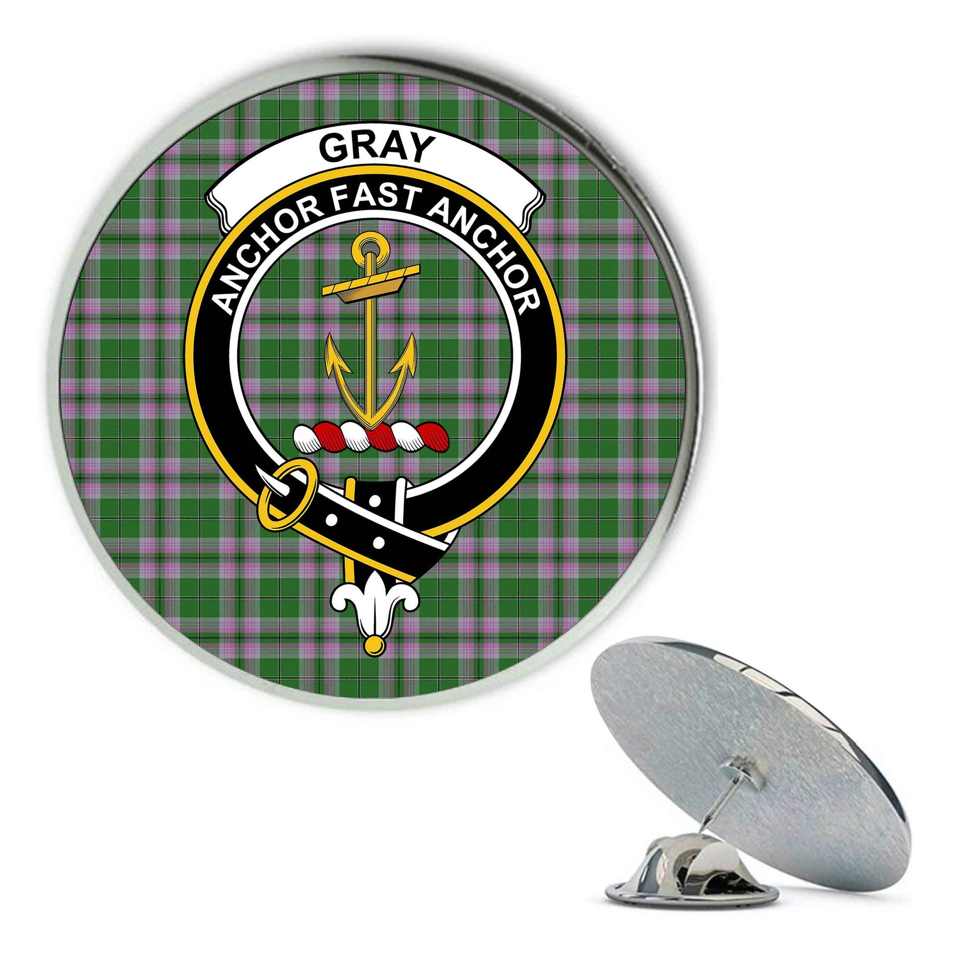 ScotsTee Shop Scottish Gray Hunting Ancient Metal Tartan Lapel Pin Scottish Clan Crest Badge
