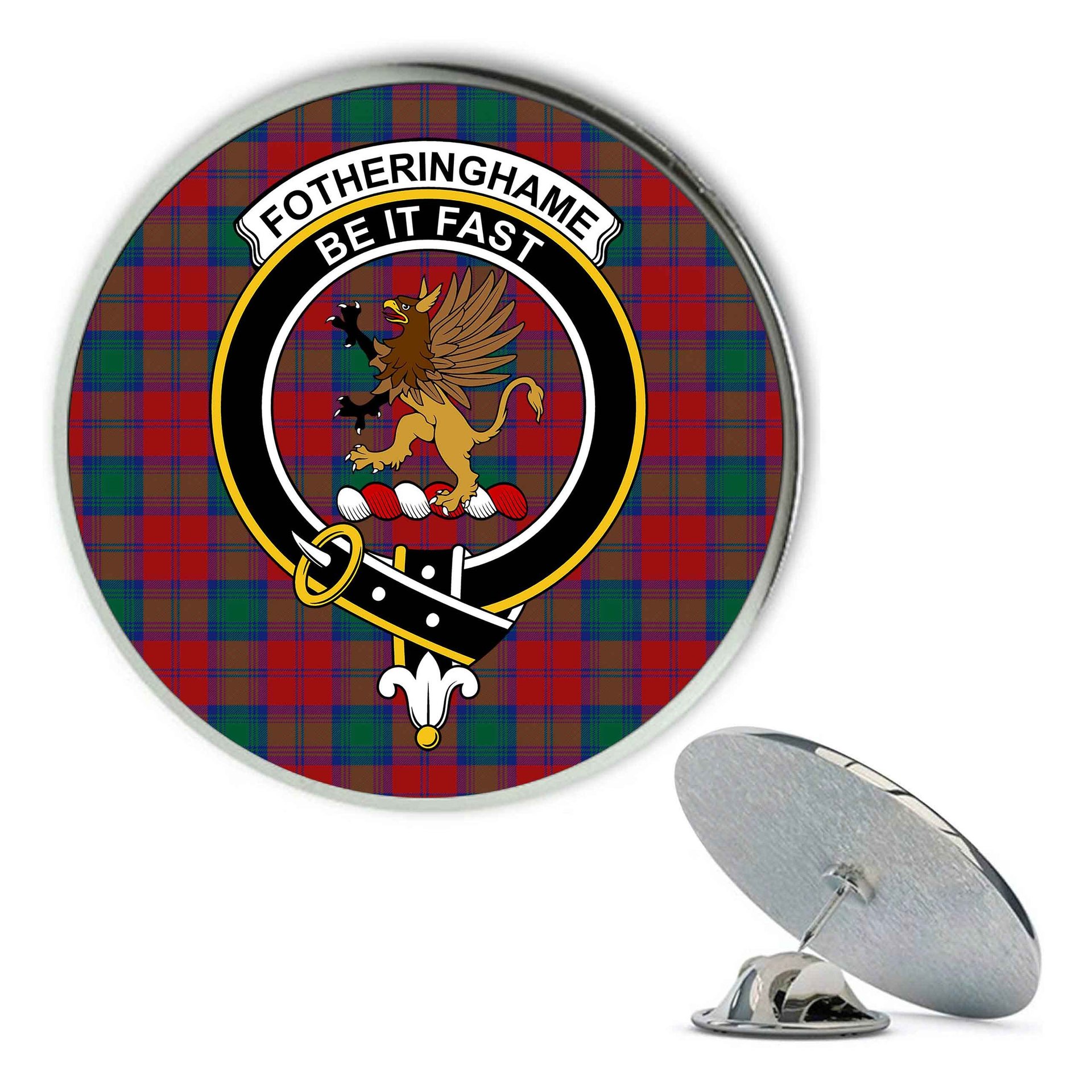 ScotsTee Shop Scottish Fotheringham Metal Tartan Lapel Pin Scottish Clan Crest Badge