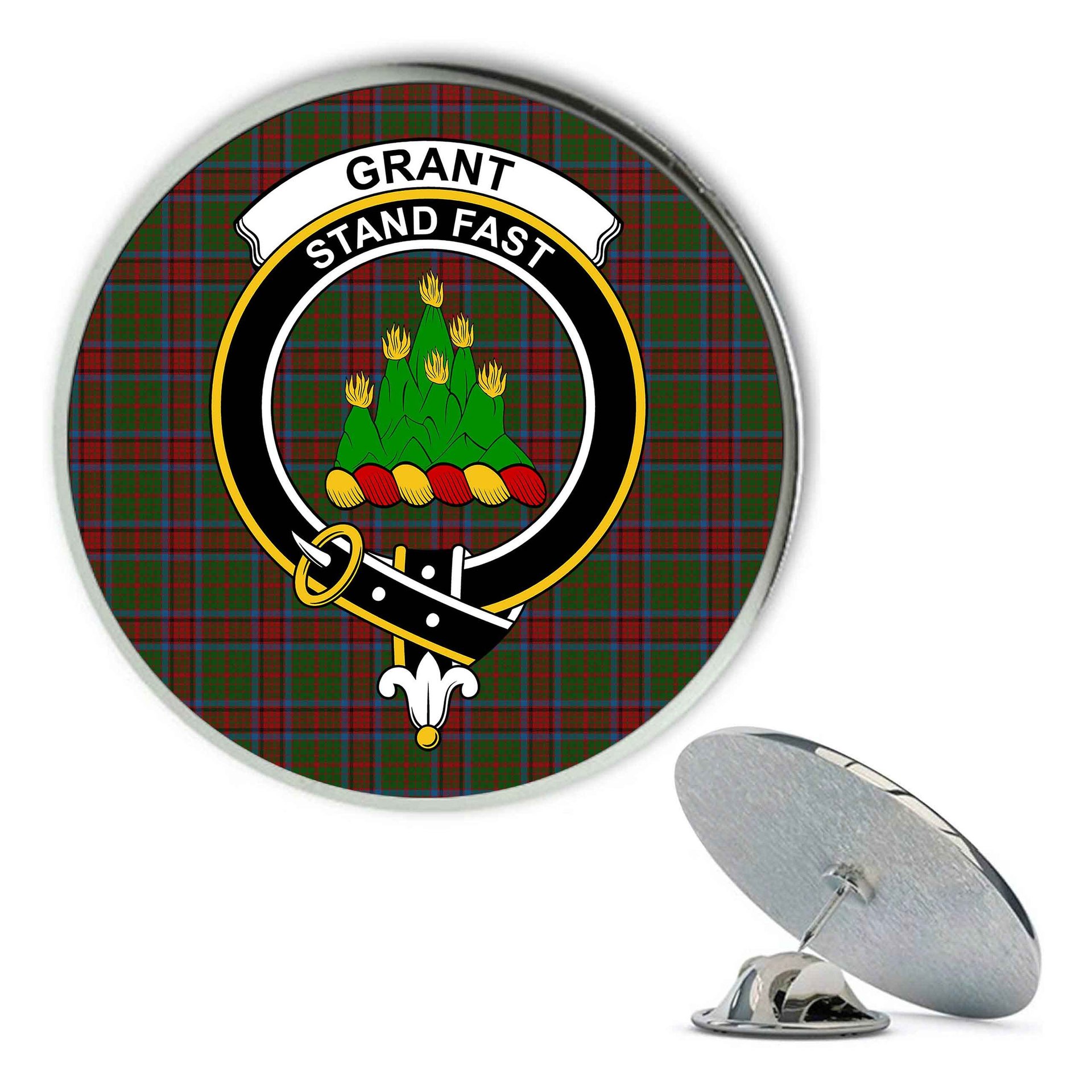 ScotsTee Shop Scottish Grant of Monymusk Metal Tartan Lapel Pin Scottish Clan Crest Badge