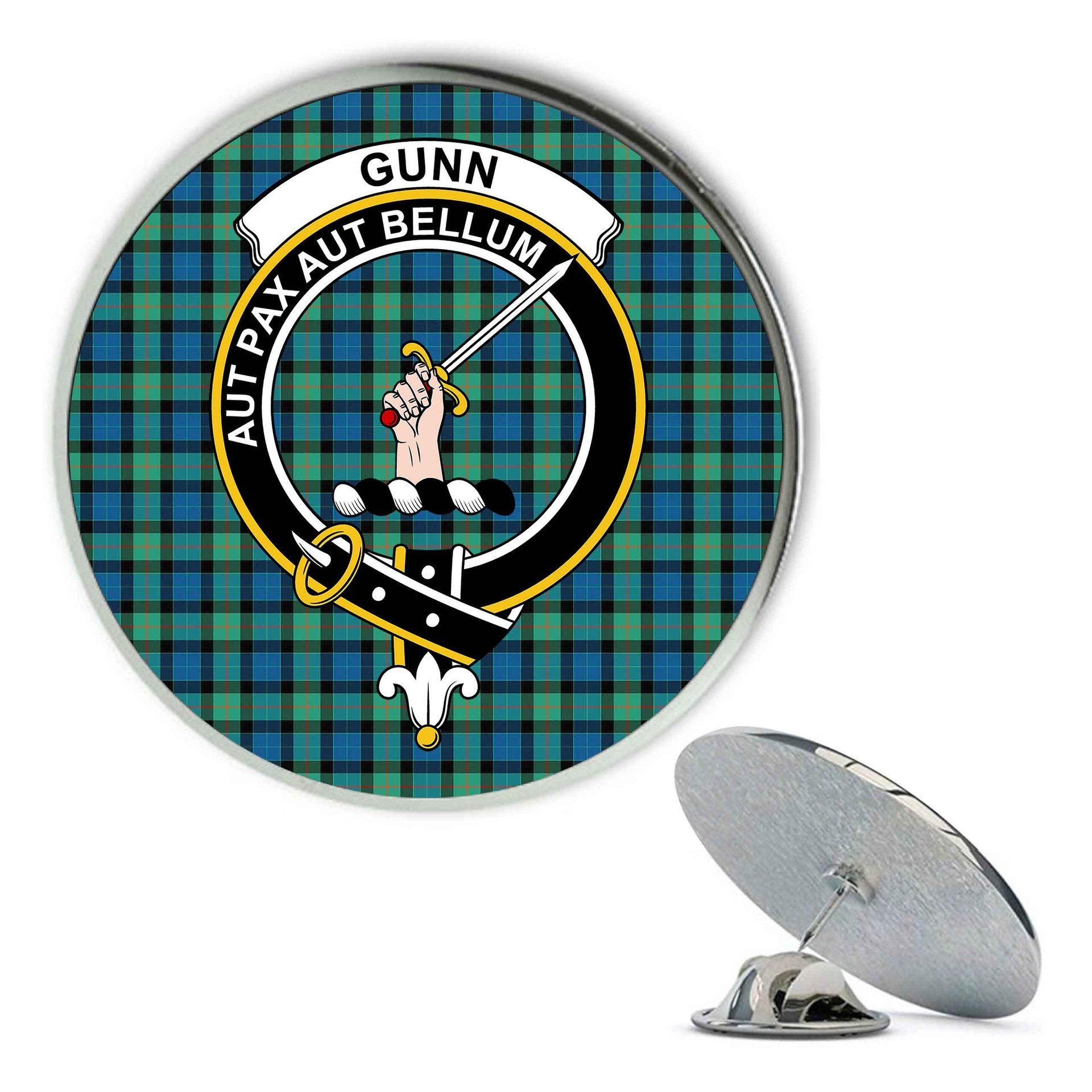 ScotsTee Shop Scottish Gunn Ancient Metal Tartan Lapel Pin Scottish Clan Crest Badge