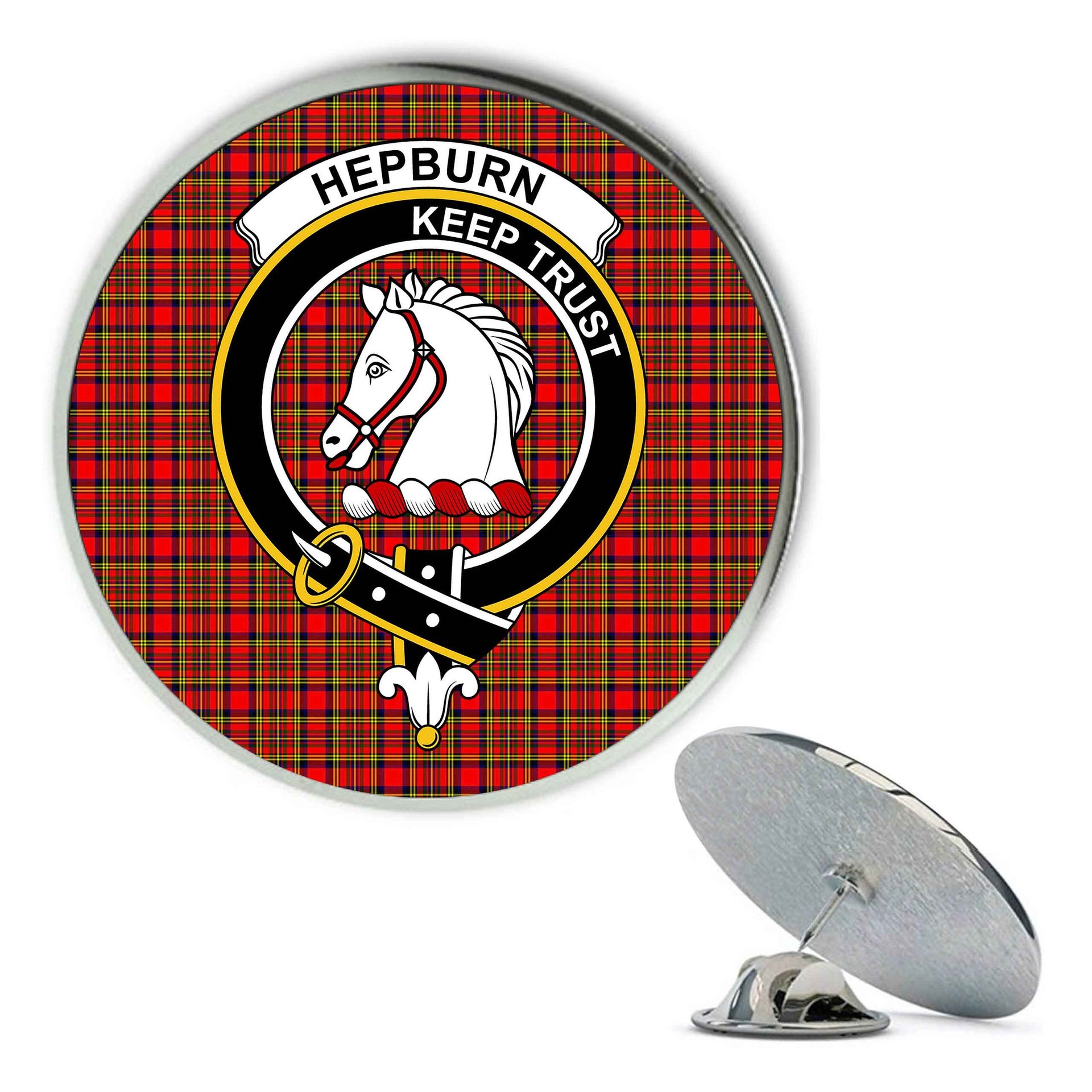 ScotsTee Shop Scottish Hepburn SC Metal Tartan Lapel Pin Scottish Clan Crest Badge