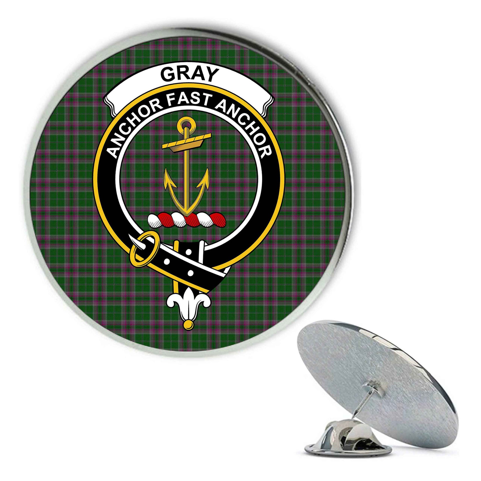ScotsTee Shop Scottish Gray Hunting Metal Tartan Lapel Pin Scottish Clan Crest Badge