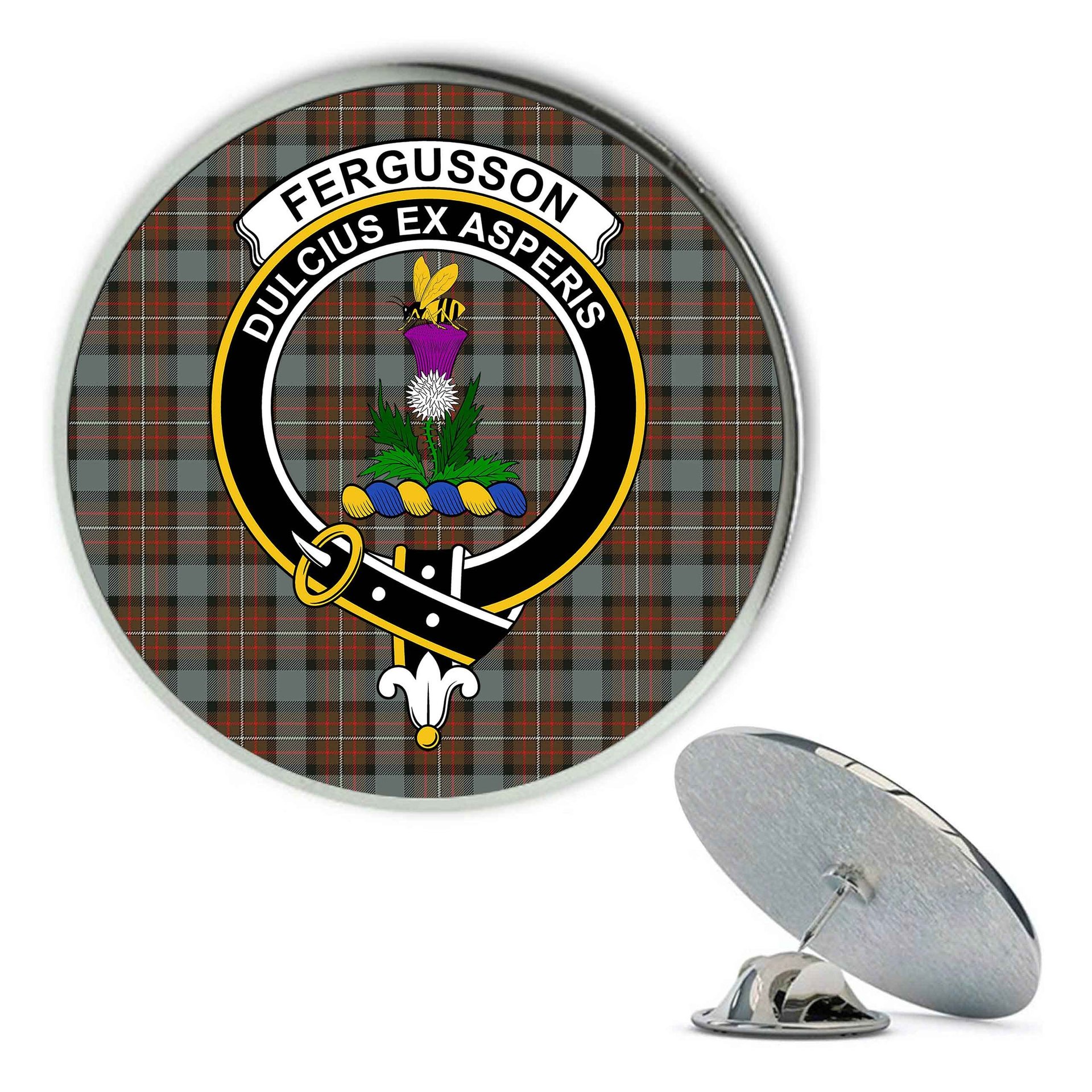 ScotsTee Shop Scottish Ferguson Weathered Metal Tartan Lapel Pin Scottish Clan Crest Badge