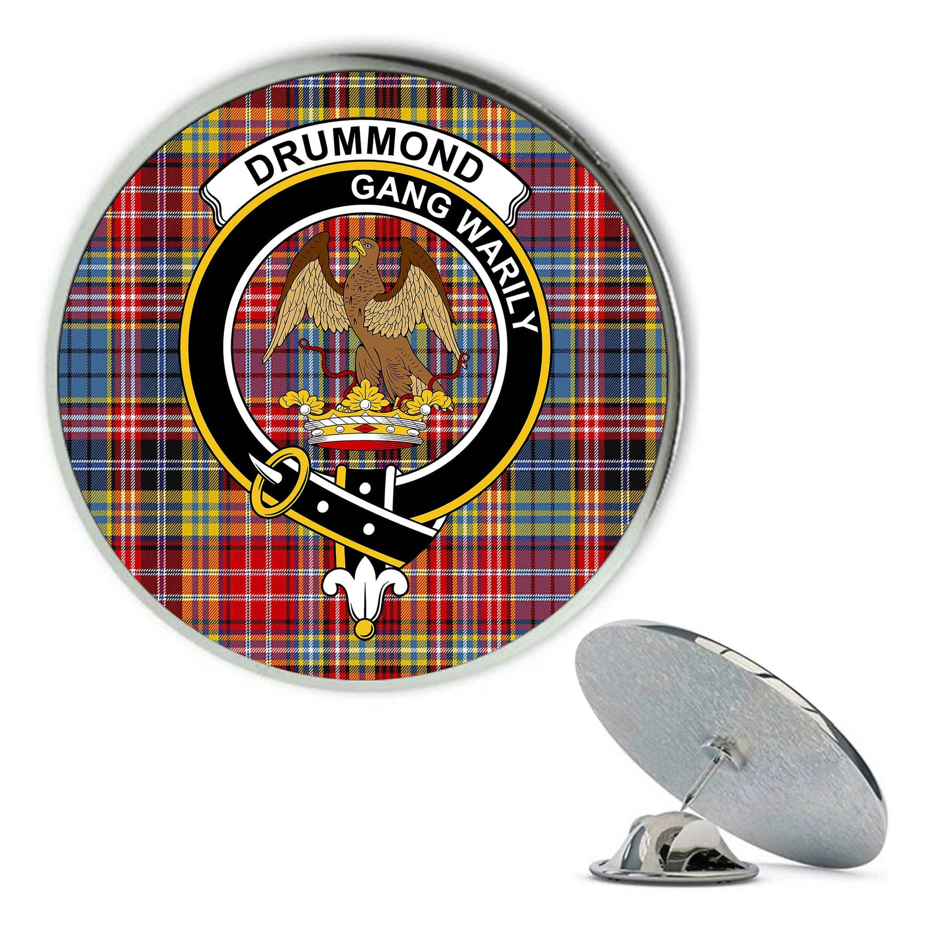 ScotsTee Shop Scottish Drummond of Strathallan Modern Metal Tartan Lapel Pin Scottish Clan Crest Badge