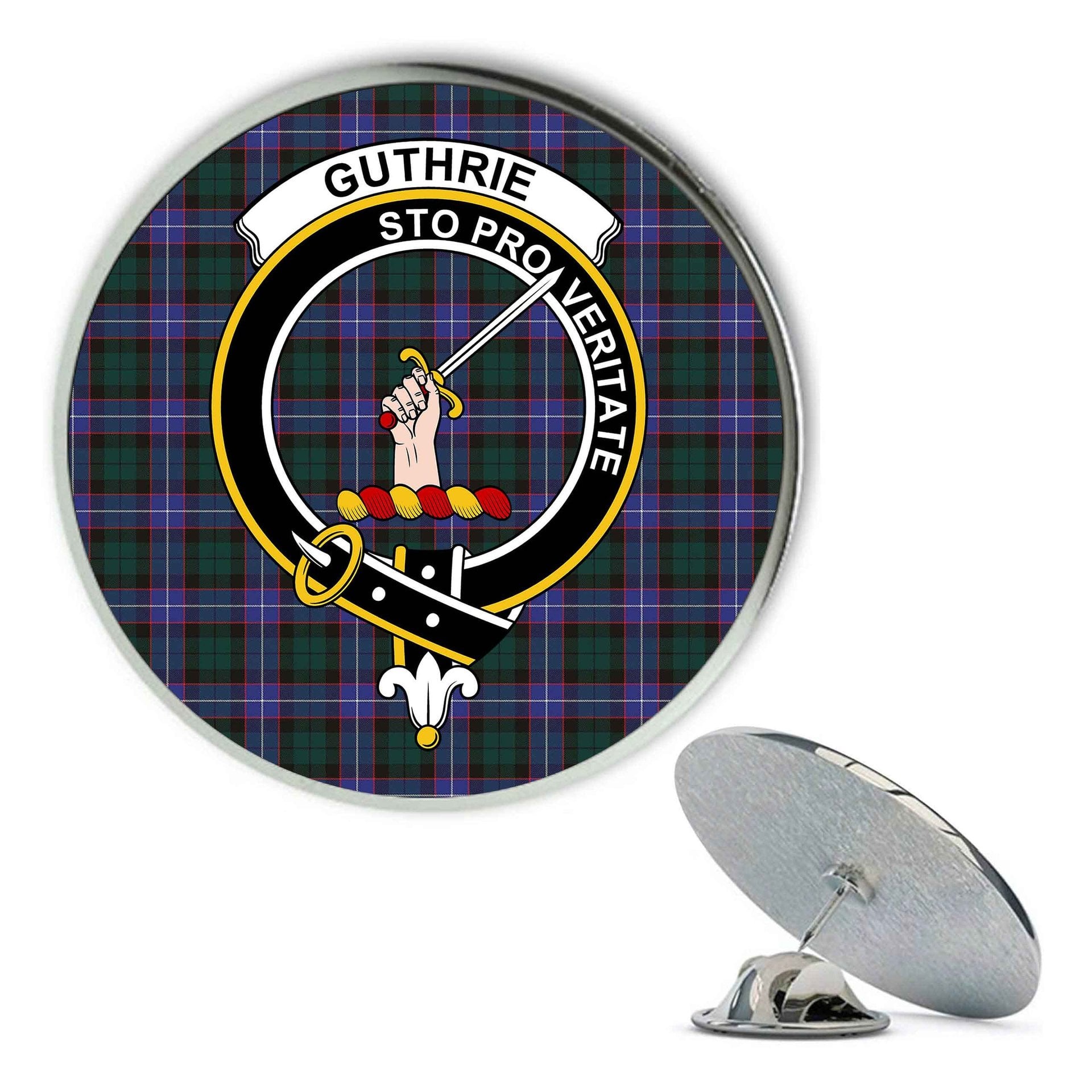 ScotsTee Shop Scottish Guthrie Modern Metal Tartan Lapel Pin Scottish Clan Crest Badge