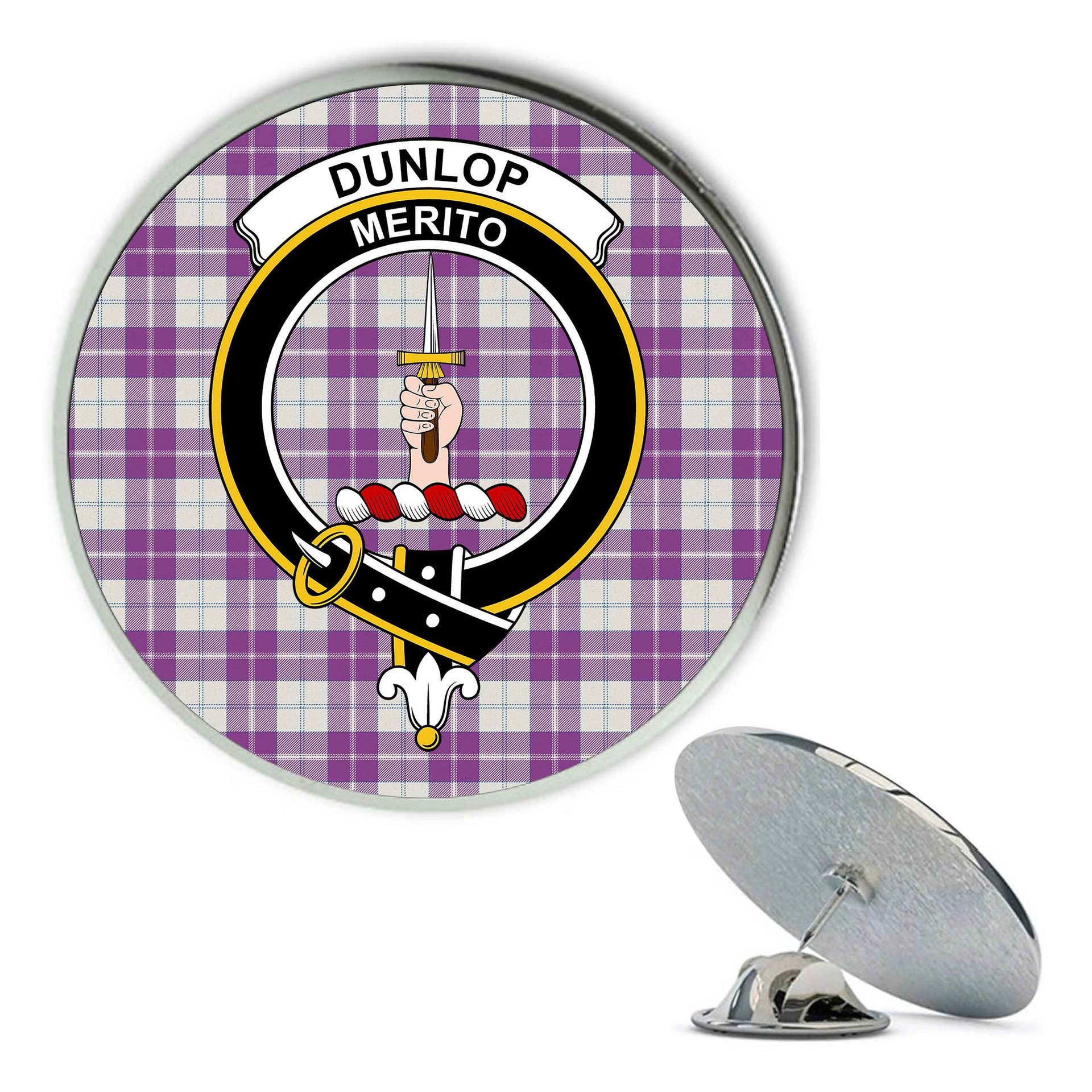 ScotsTee Shop Scottish Dunlop Dress Ancient Metal Tartan Lapel Pin Scottish Clan Crest Badge