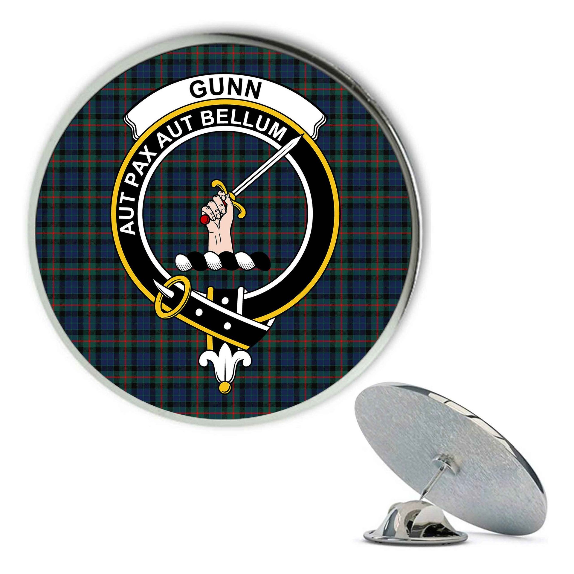ScotsTee Shop Scottish Gunn Modern Clan Metal Tartan Lapel Pin Scottish Clan Crest Badge