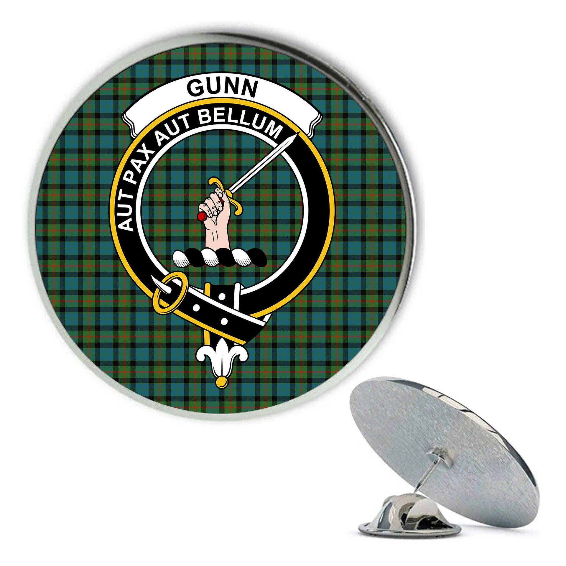 ScotsTee Shop Scottish Gunn Ancient Clan Metal Tartan Lapel Pin Scottish Clan Crest Badge