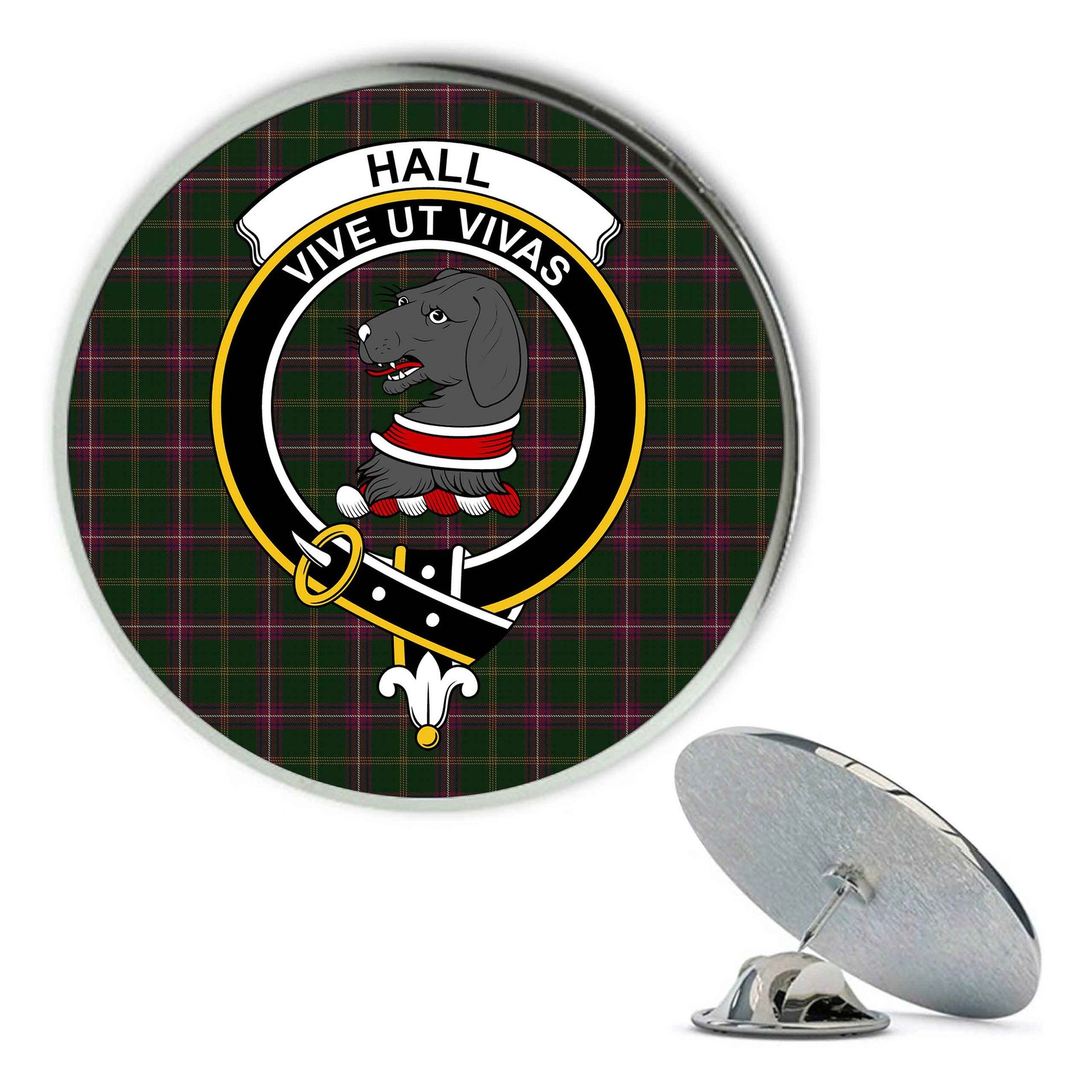ScotsTee Shop Scottish Hall from Springbrook and Newtown Metal Tartan Lapel Pin Scottish Clan Crest Badge