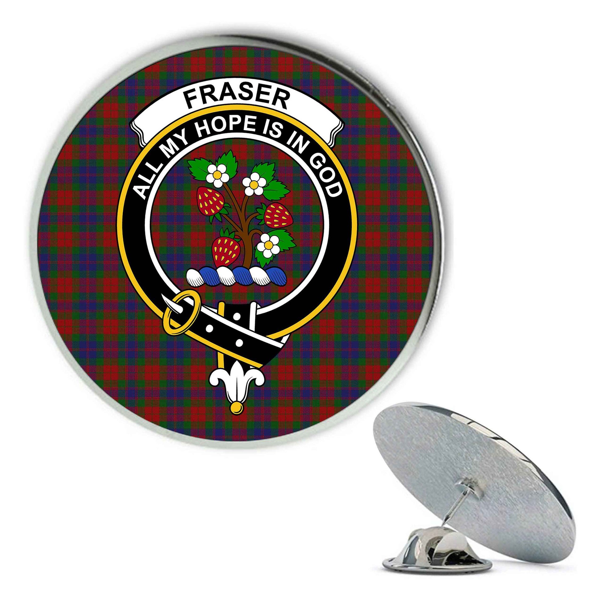 ScotsTee Shop Scottish Fraser 1800 Metal Tartan Lapel Pin Scottish Clan Crest Badge