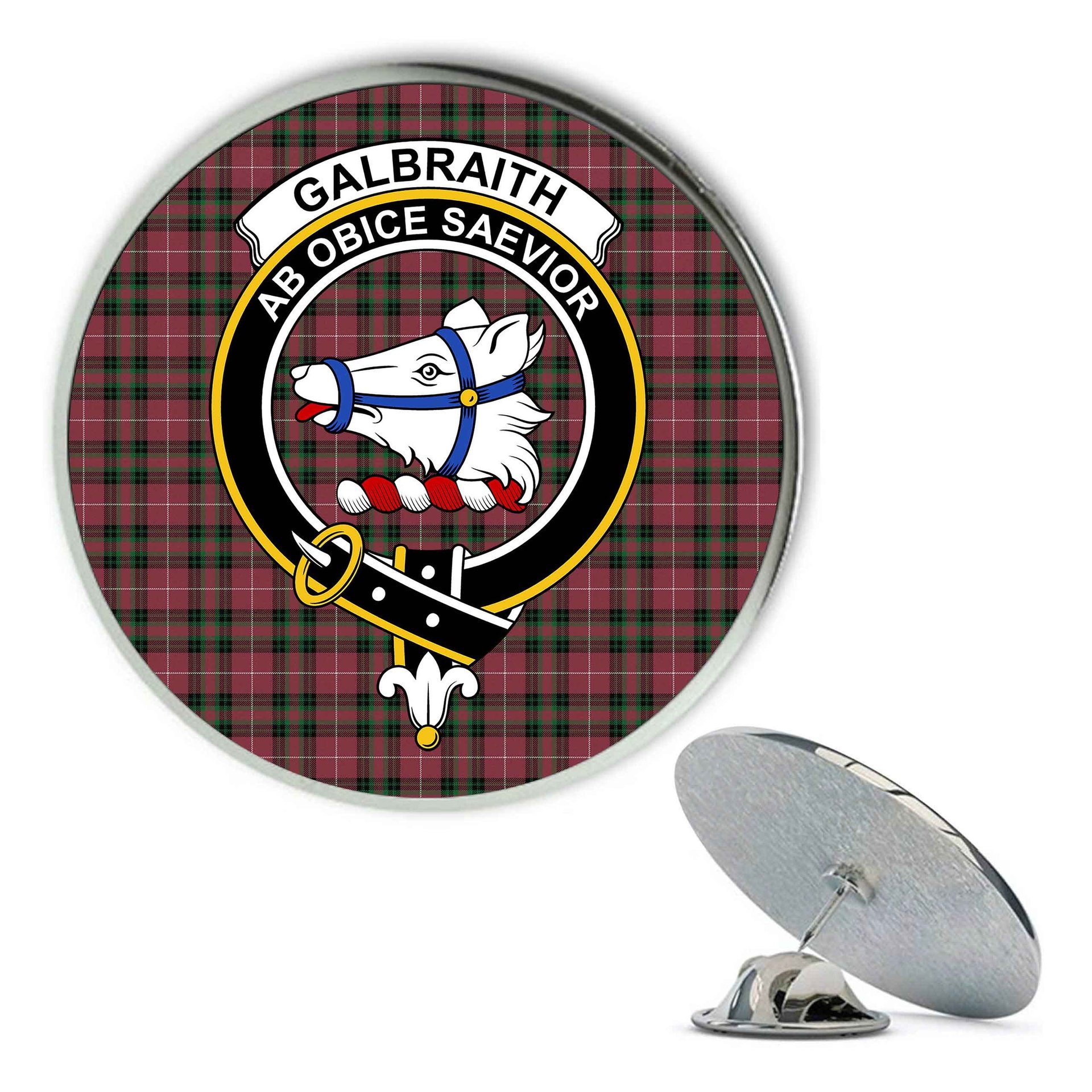 ScotsTee Shop Scottish Galbraith Maroon Ancient Metal Tartan Lapel Pin Scottish Clan Crest Badge