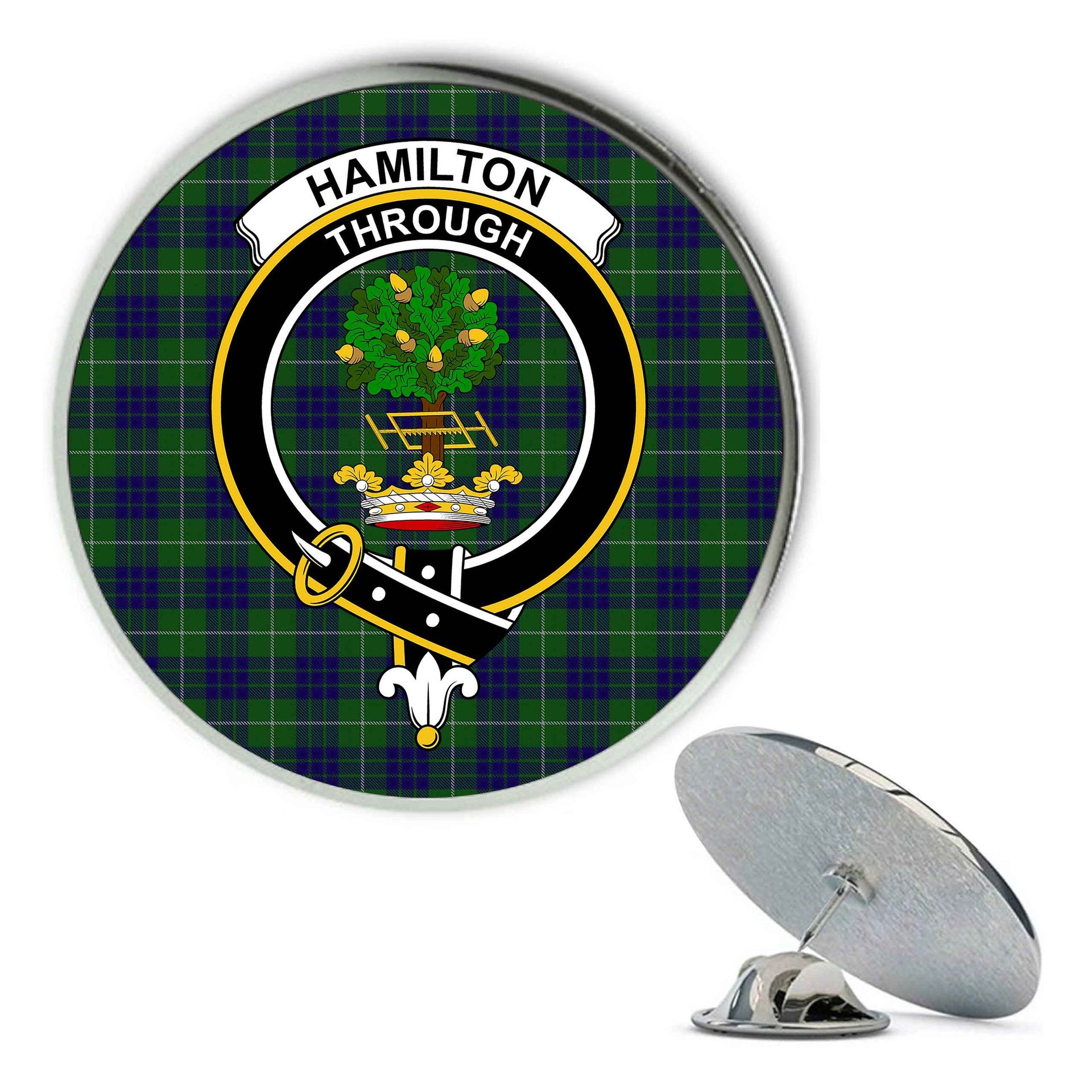 ScotsTee Shop Scottish Hamilton Hunting Metal Tartan Lapel Pin Scottish Clan Crest Badge