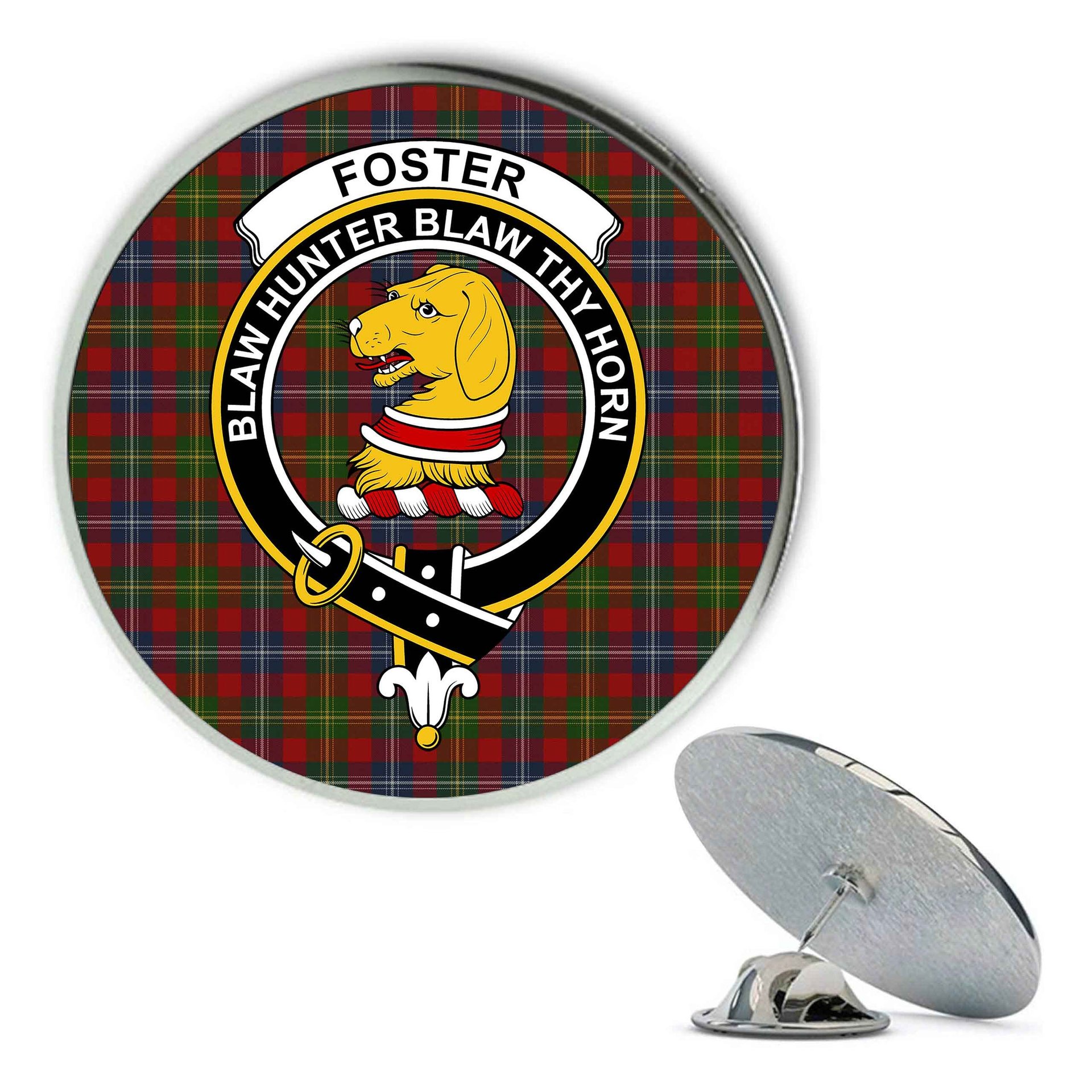 ScotsTee Shop Scottish Foster Metal Tartan Lapel Pin Scottish Clan Crest Badge