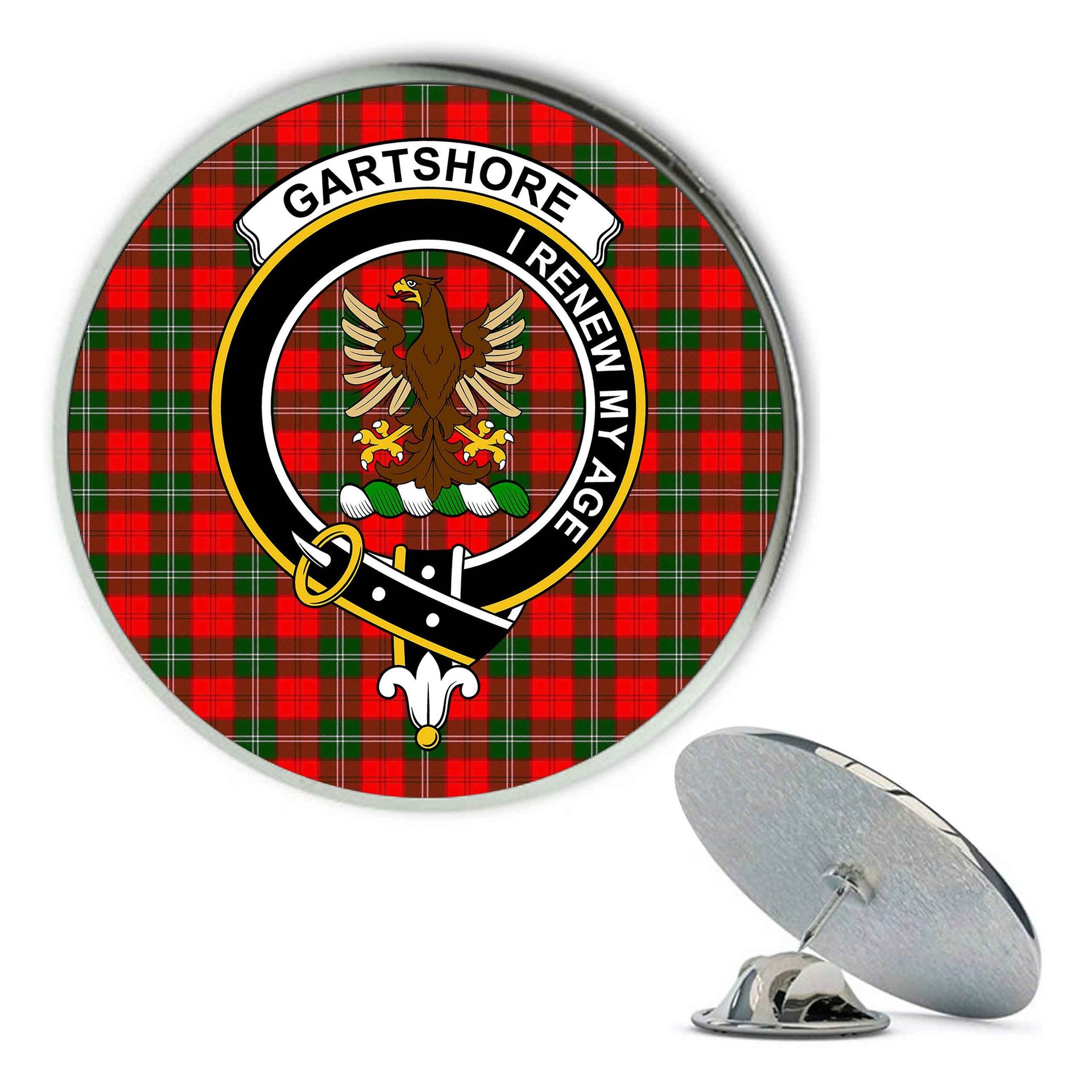 ScotsTee Shop Scottish Gartshore Metal Tartan Lapel Pin Scottish Clan Crest Badge