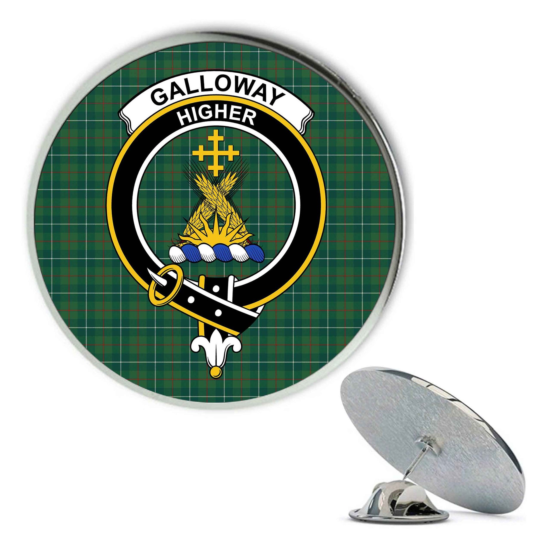 ScotsTee Shop Scottish Galloway Hunting Modern Metal Tartan Lapel Pin Scottish Clan Crest Badge